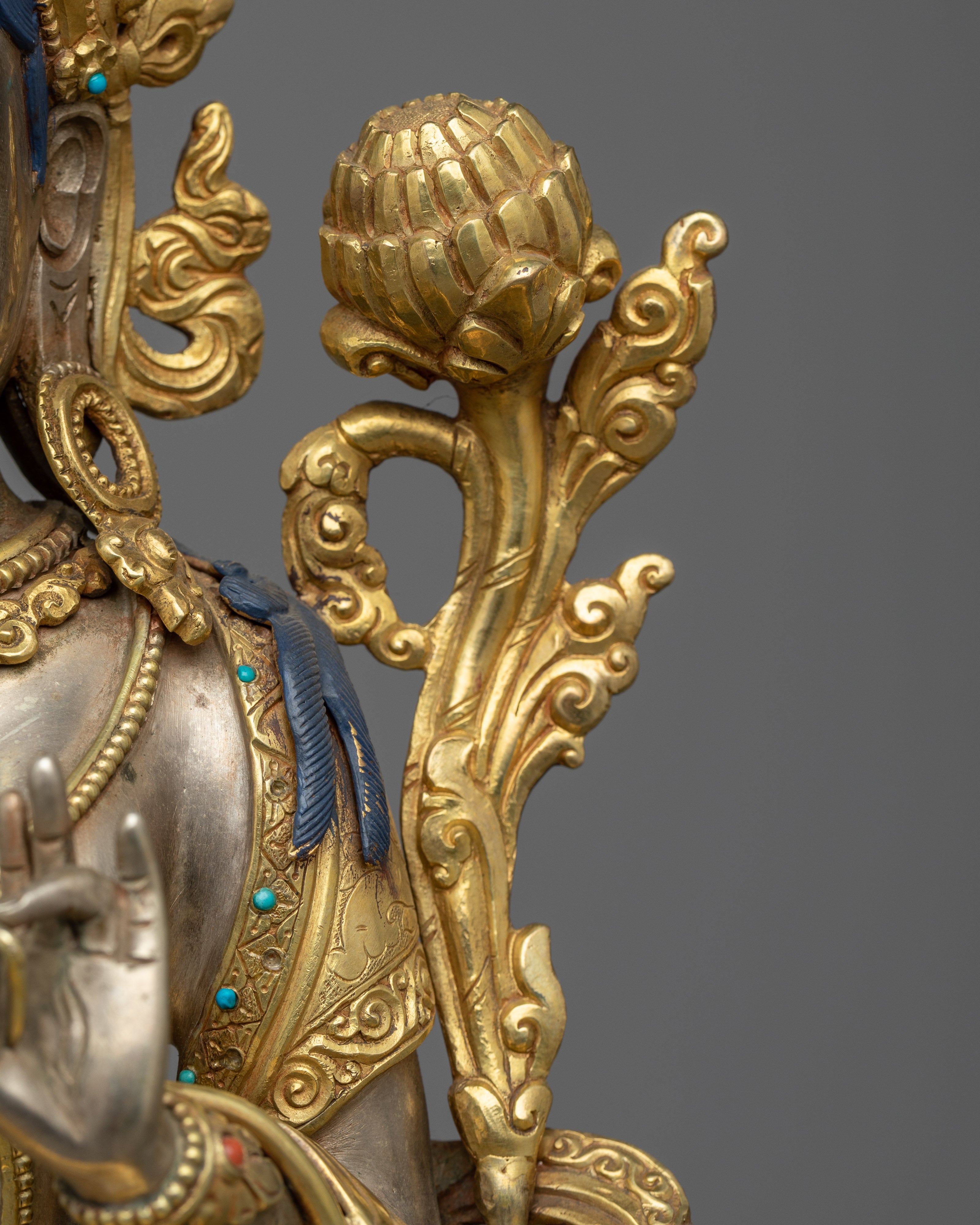 White Tara Buddhist Goddess of Compassion Statue | Himalayan Pure Silver Sculpture