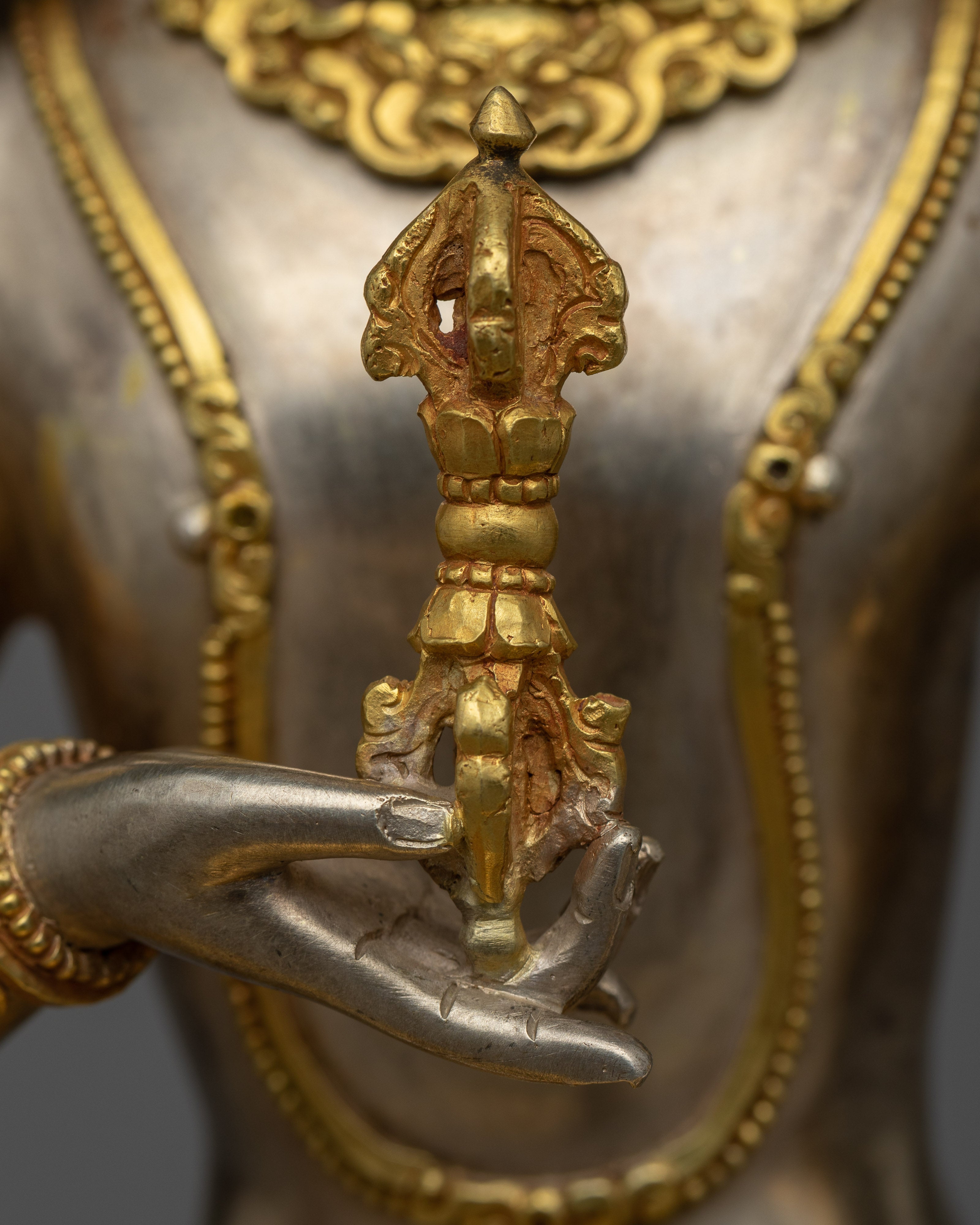 Vajrasattva Tibetan Statue | Spiritual Elegance in Silver and Gold