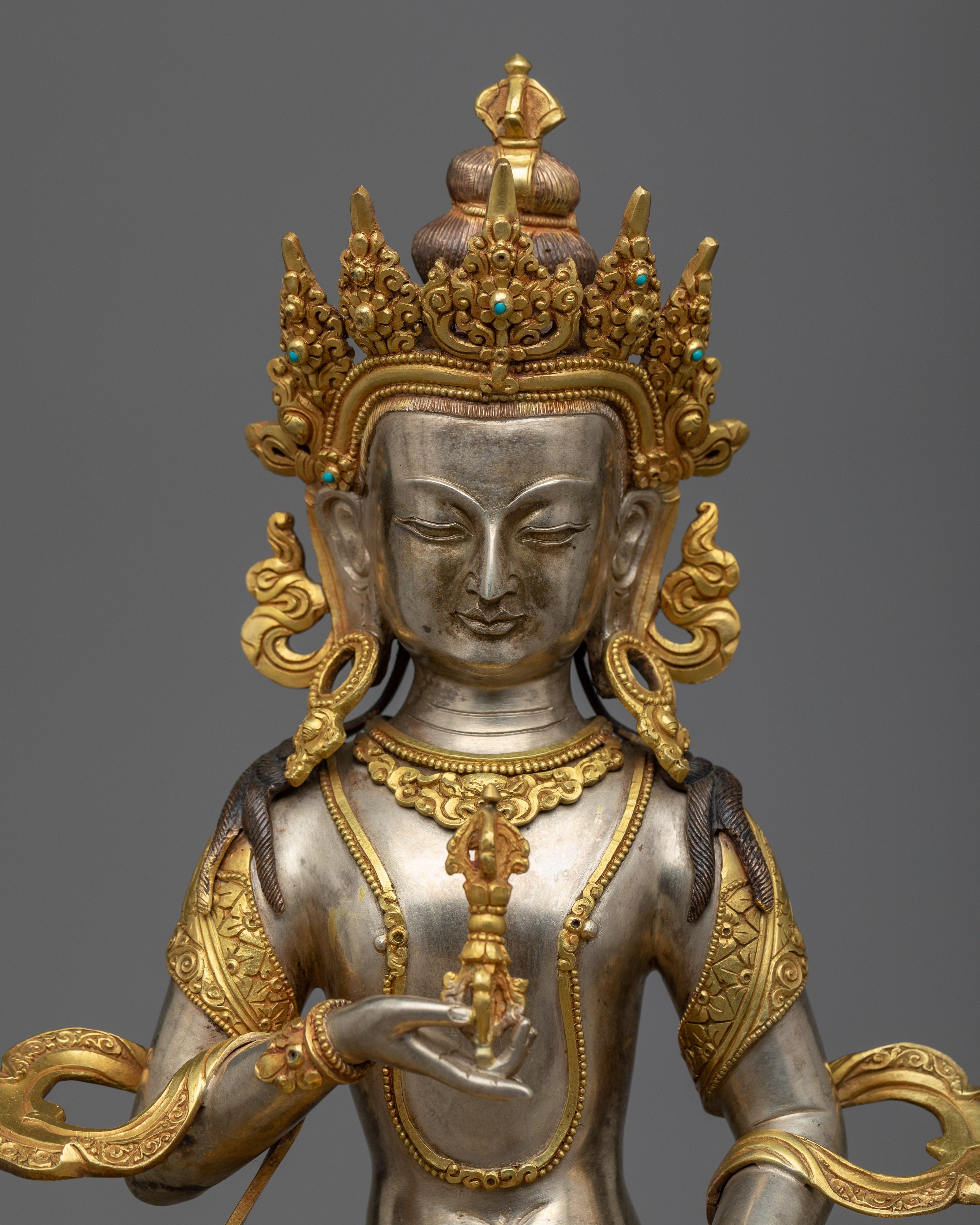 Vajrasattva Tibetan Statue | Spiritual Elegance in Silver and Gold
