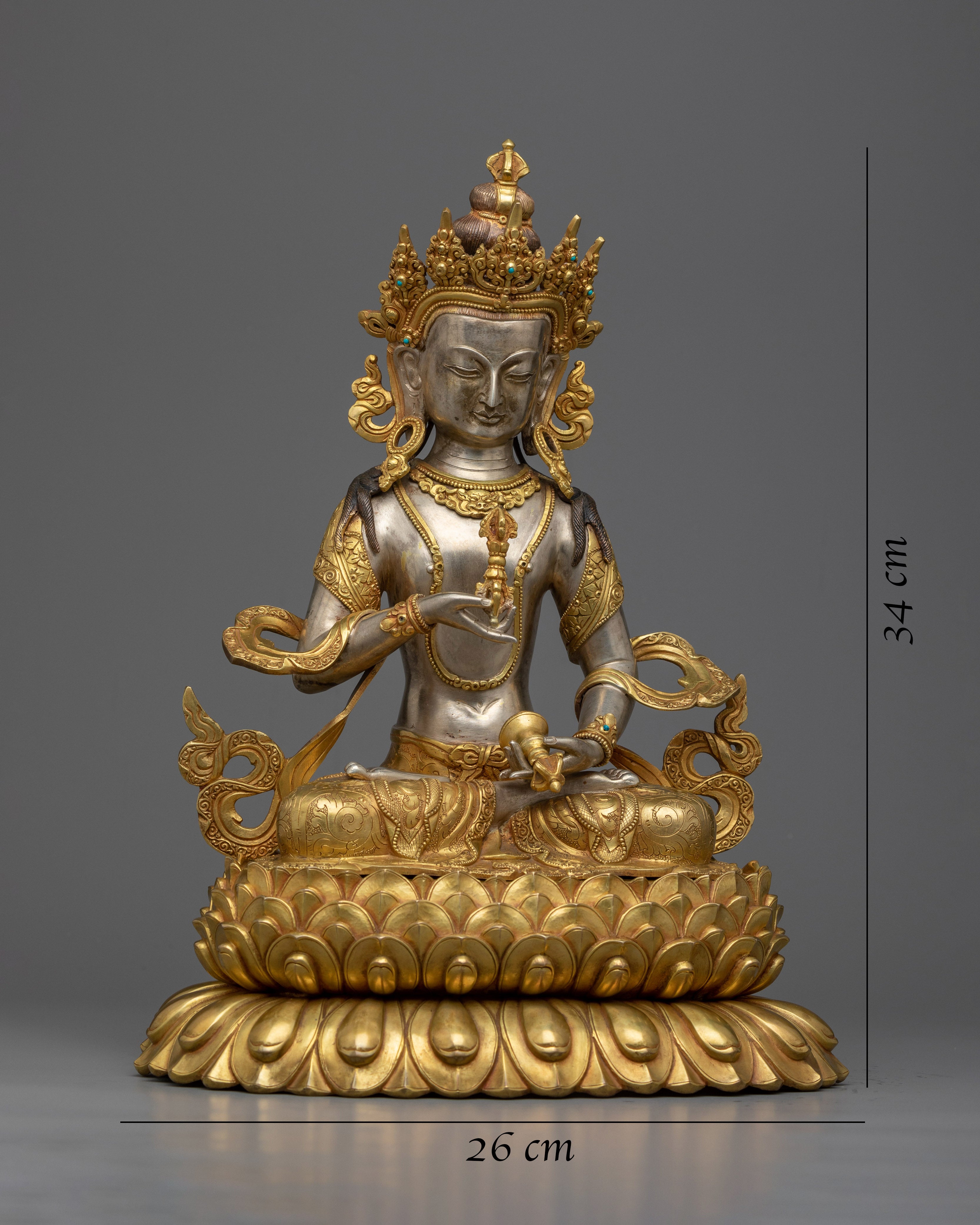 Vajrasattva Tibetan Statue | Spiritual Elegance in Silver and Gold