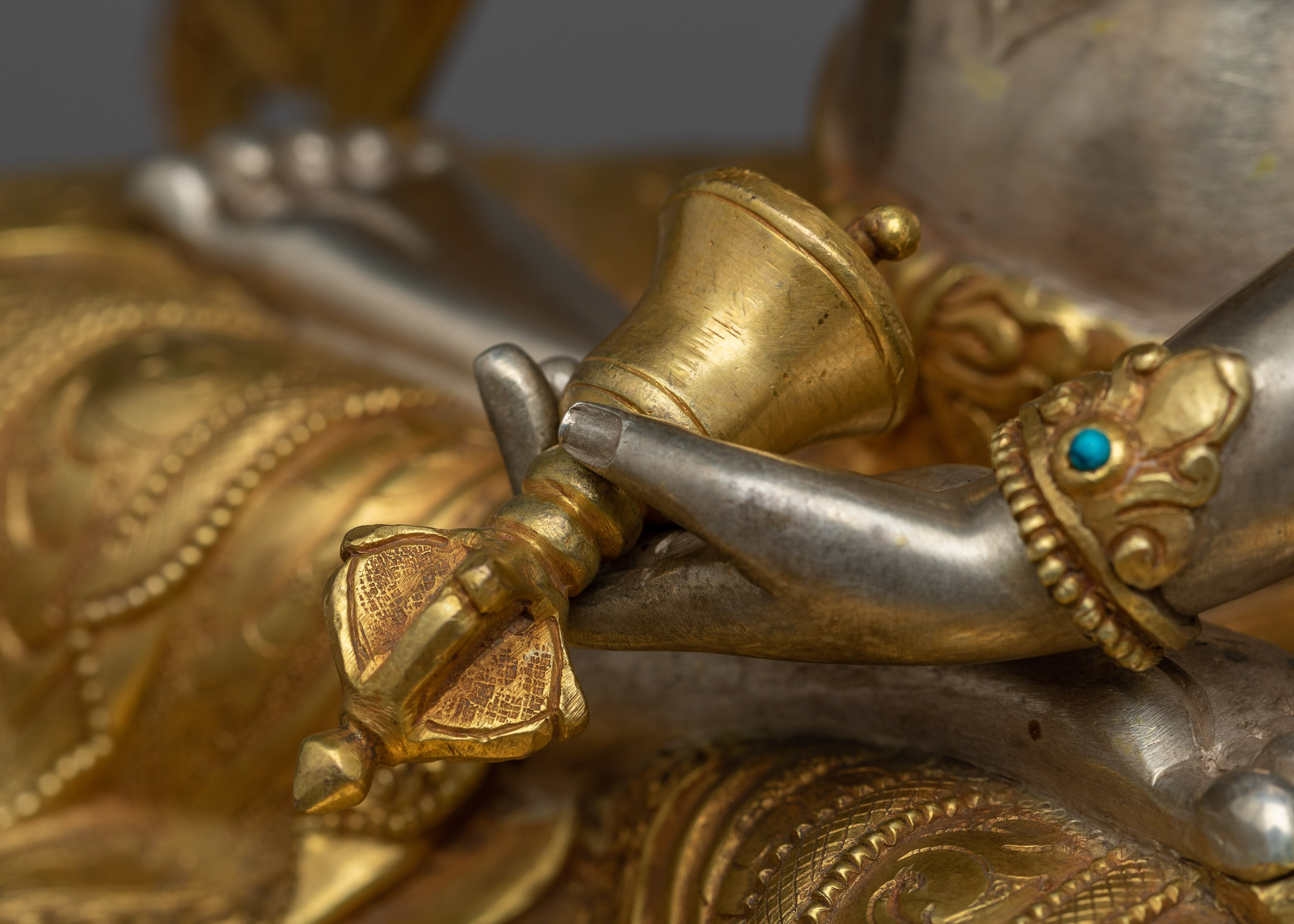 Vajrasattva Tibetan Statue | Spiritual Elegance in Silver and Gold