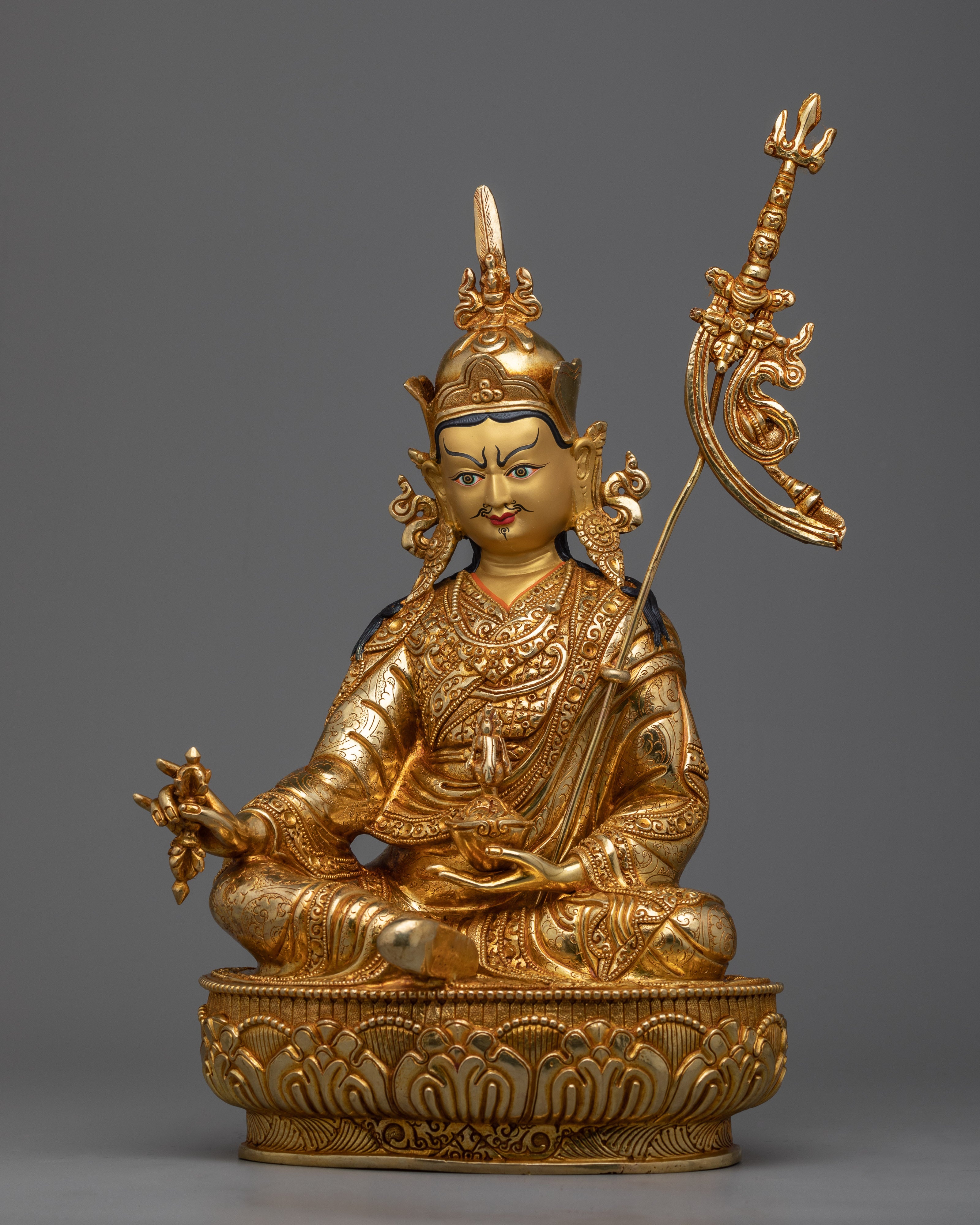 Guru Rinpoche 24k Gold Gilded Statue | Second Buddha of Tibet
