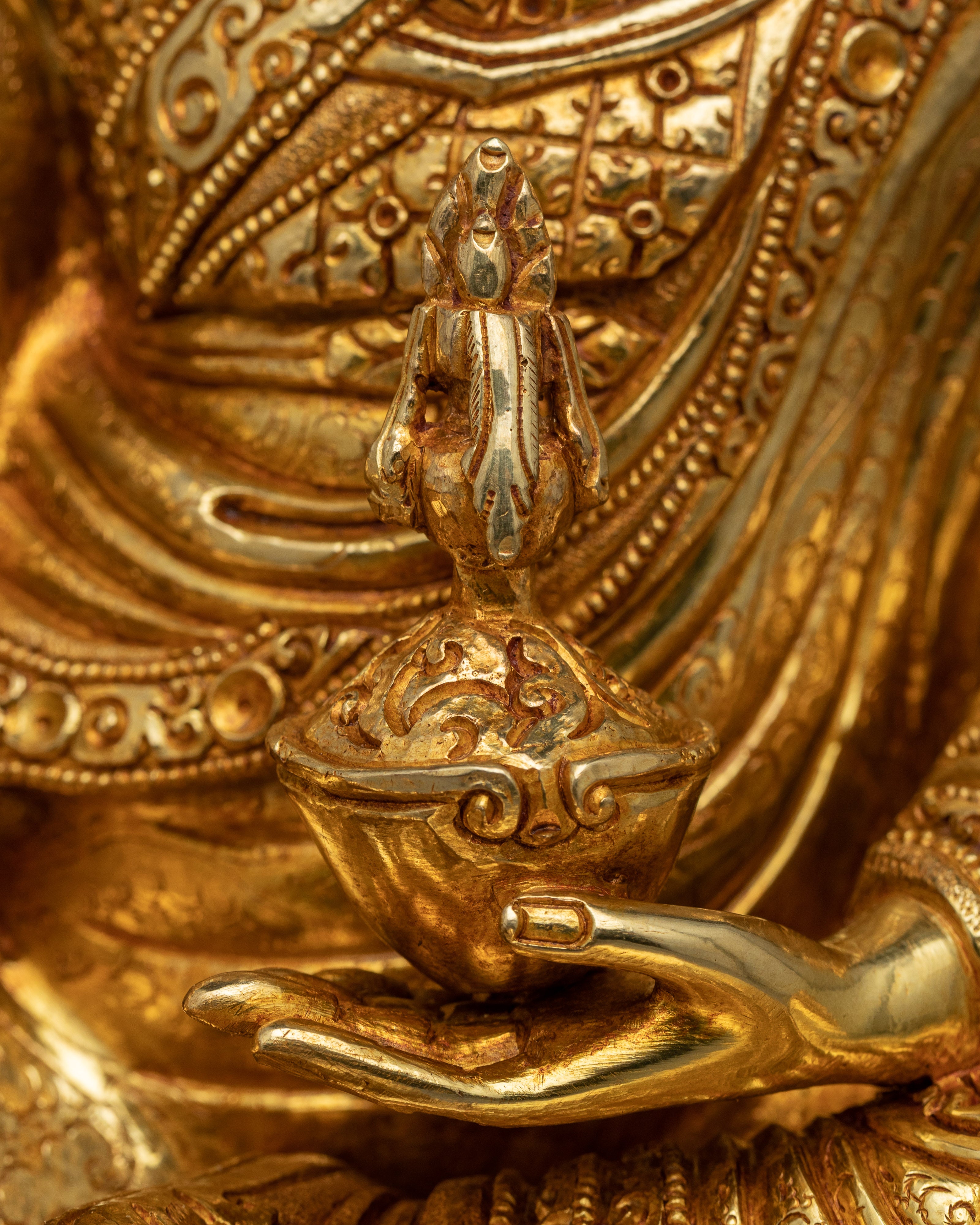 Guru Rinpoche 24k Gold Gilded Statue | Second Buddha of Tibet