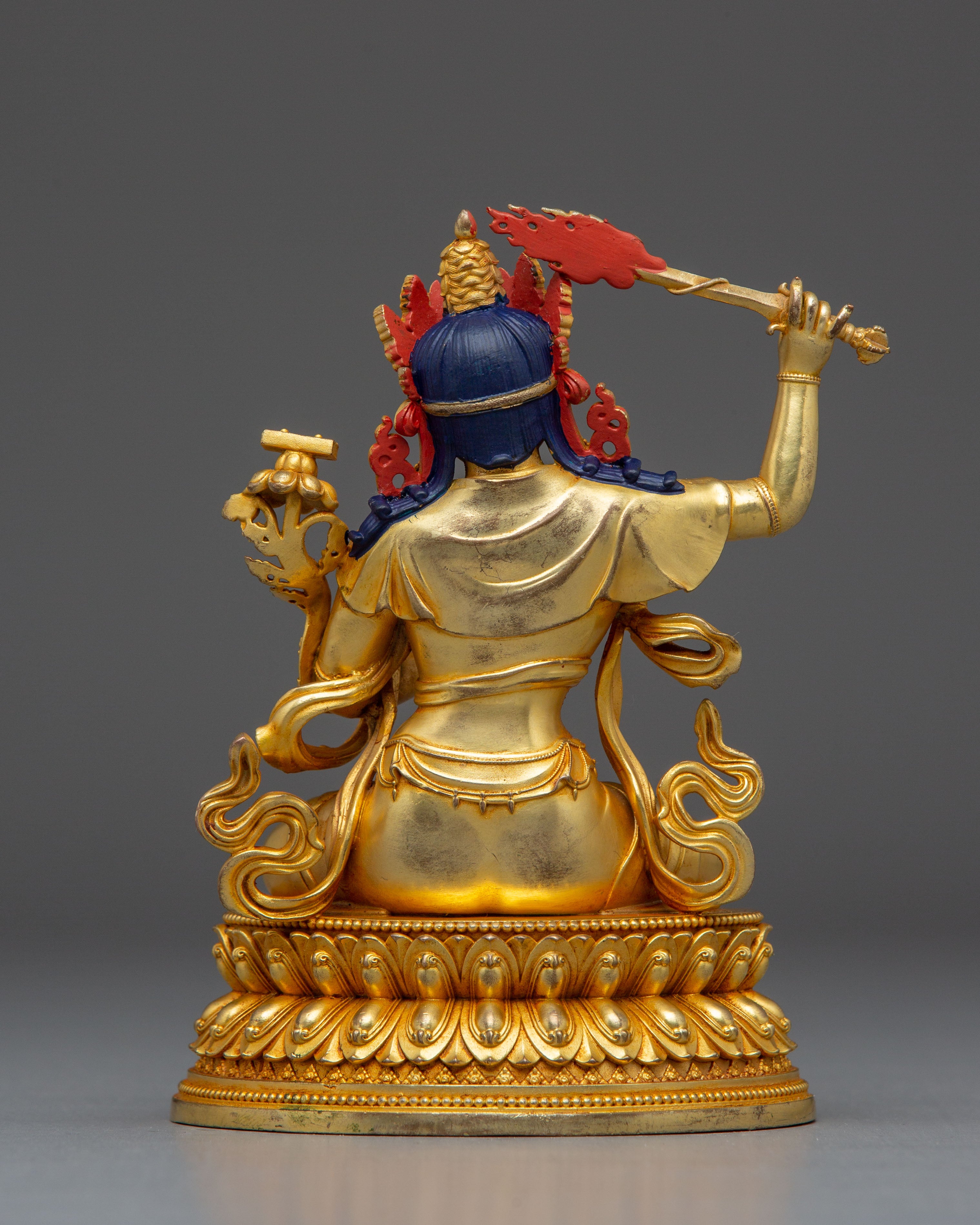 Machine-Made Golden Statue of Manjushri Bodhisattva | Symbol of Wisdom