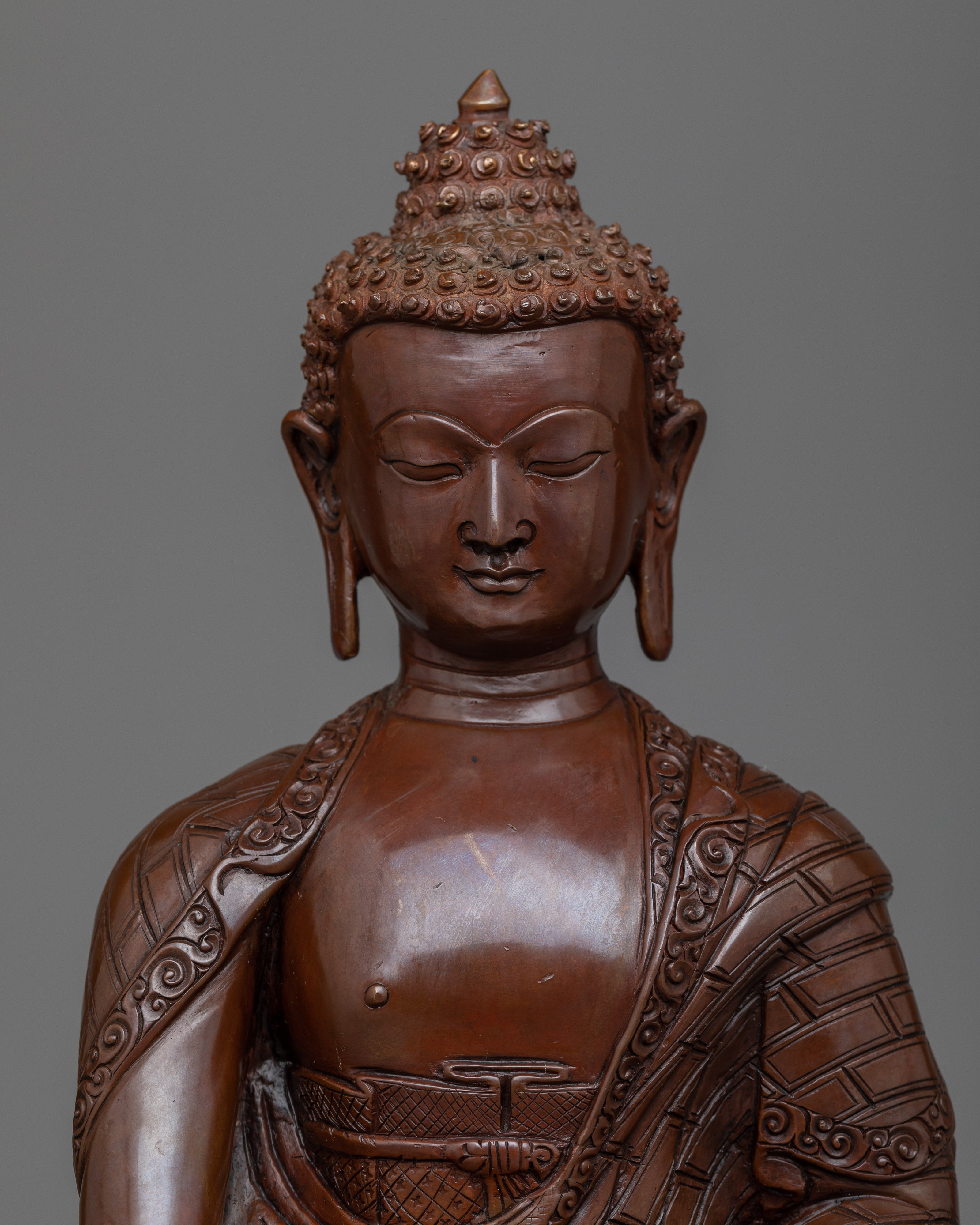 Shakyamuni Buddha Copper Sculpture Art | Handcrafted Oxidized Copper Statue