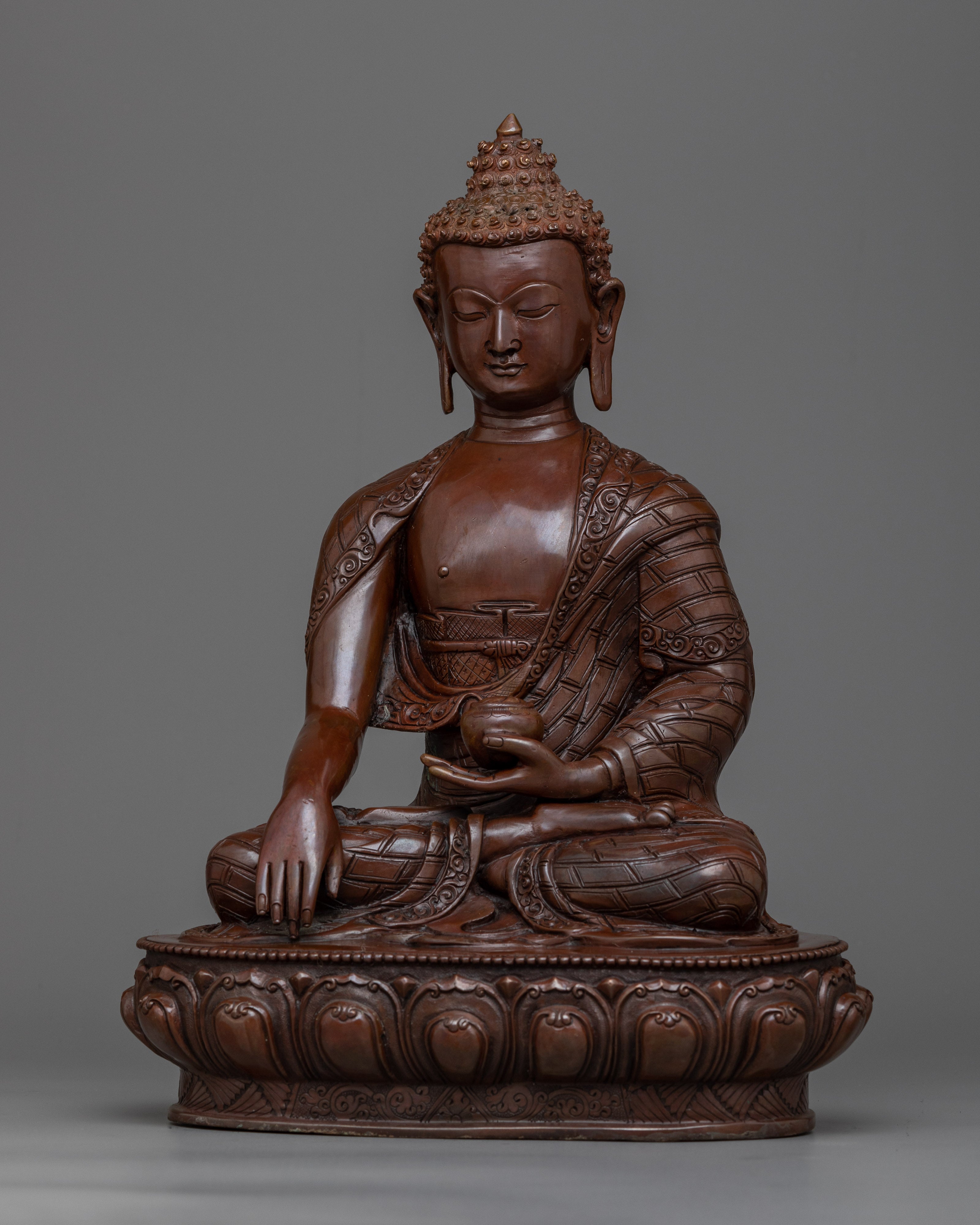 Shakyamuni Buddha Copper Sculpture Art | Handcrafted Oxidized Copper Statue