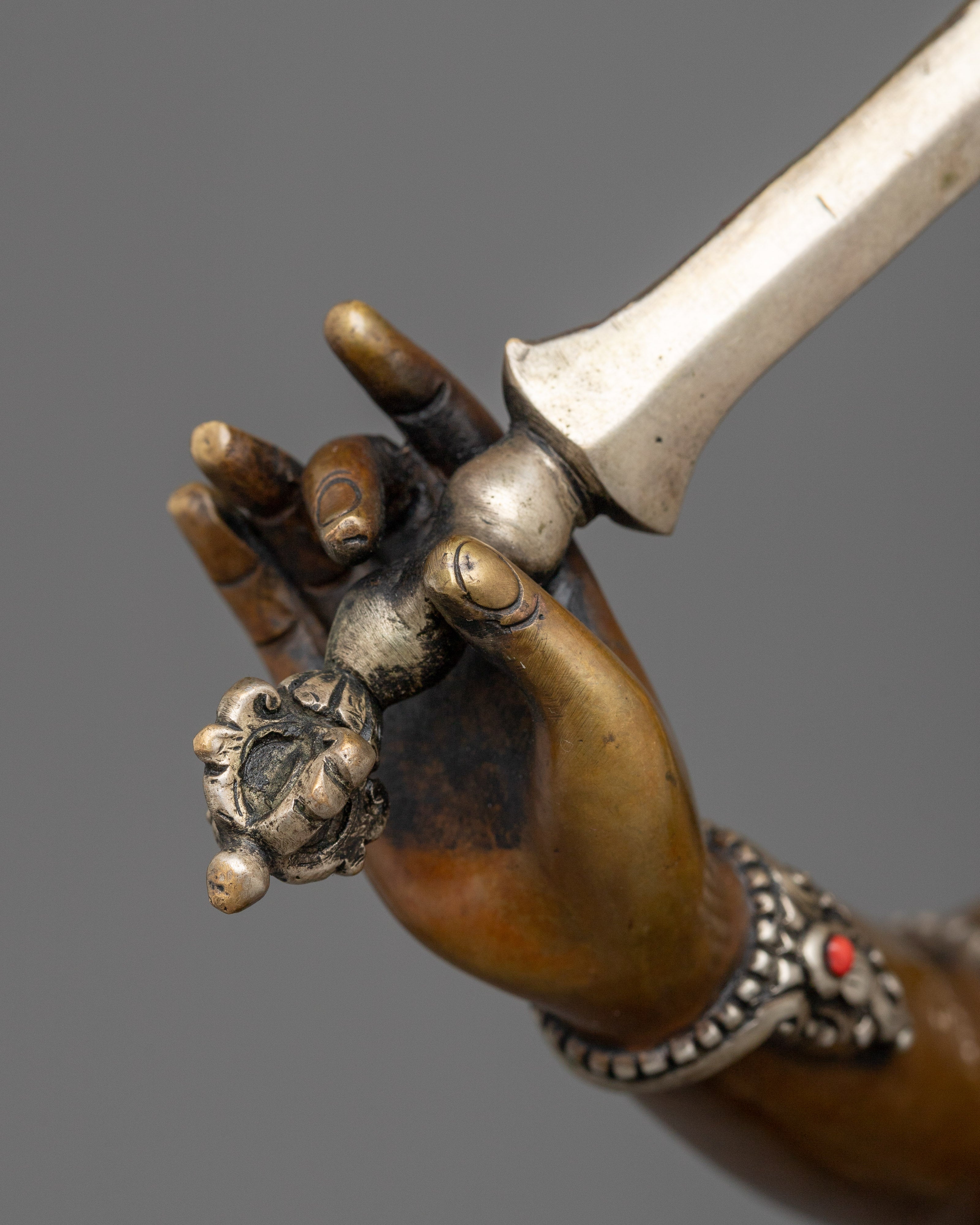 Manjushree Oxidized Statue | 24K Gold Painted Sculpture