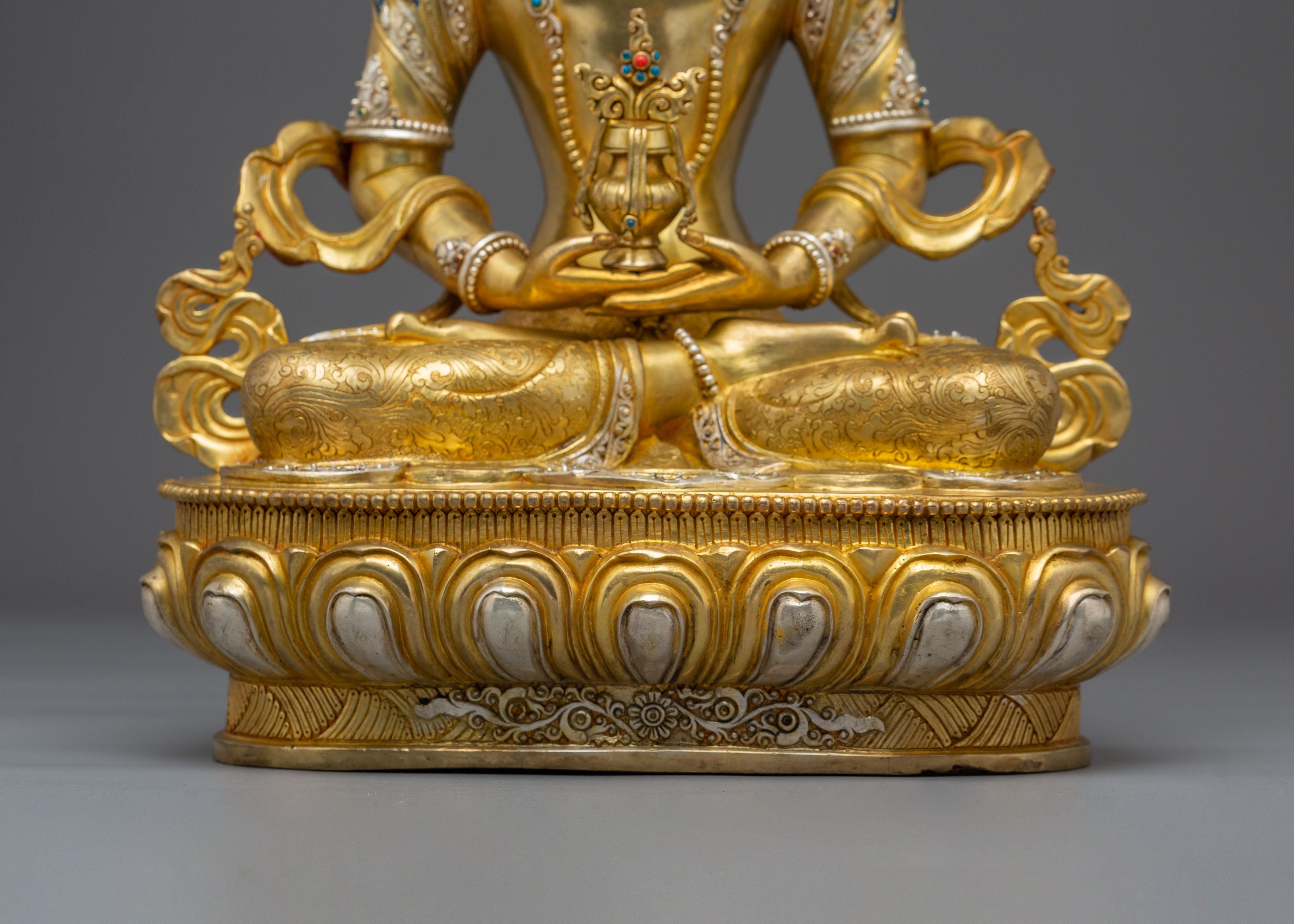 Sacred Golden Amitayus Statue: Handcrafted Tibetan Statue