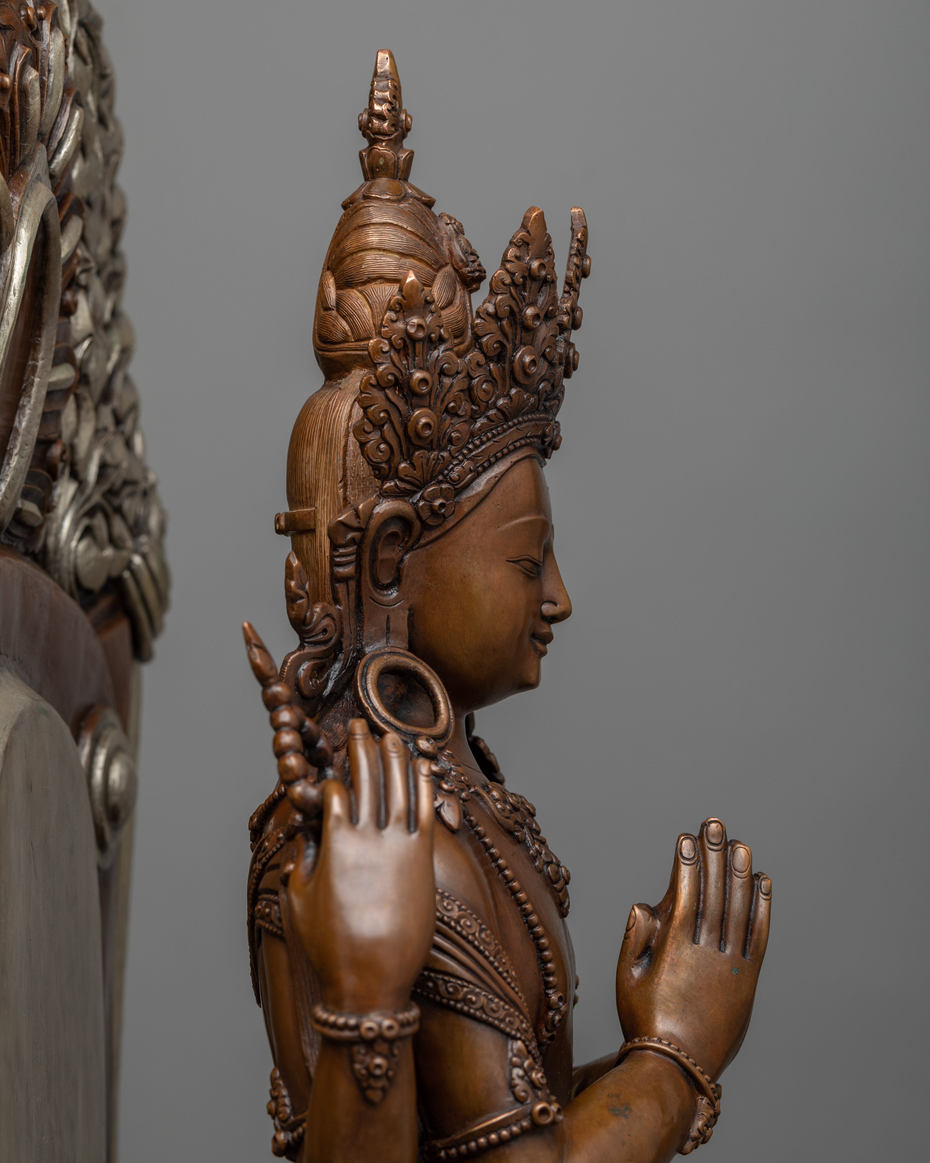 Avaloketishvara Statue | Premium Quality Silver Plated Statue with Oxidized Copper Body