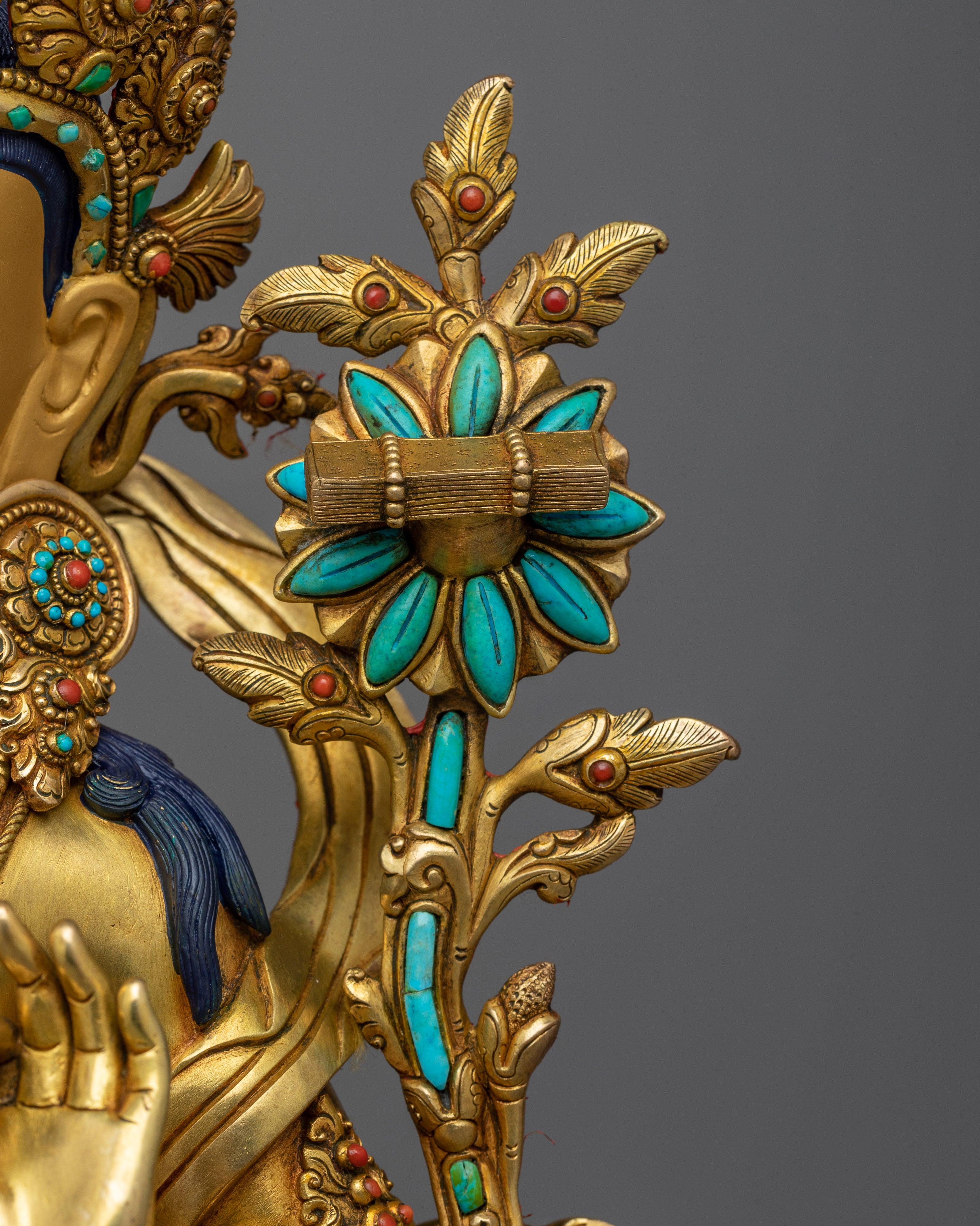 Manjushri Bodhisattva Gold Statue | Traditional Himalayan Art of Wisdom Deity