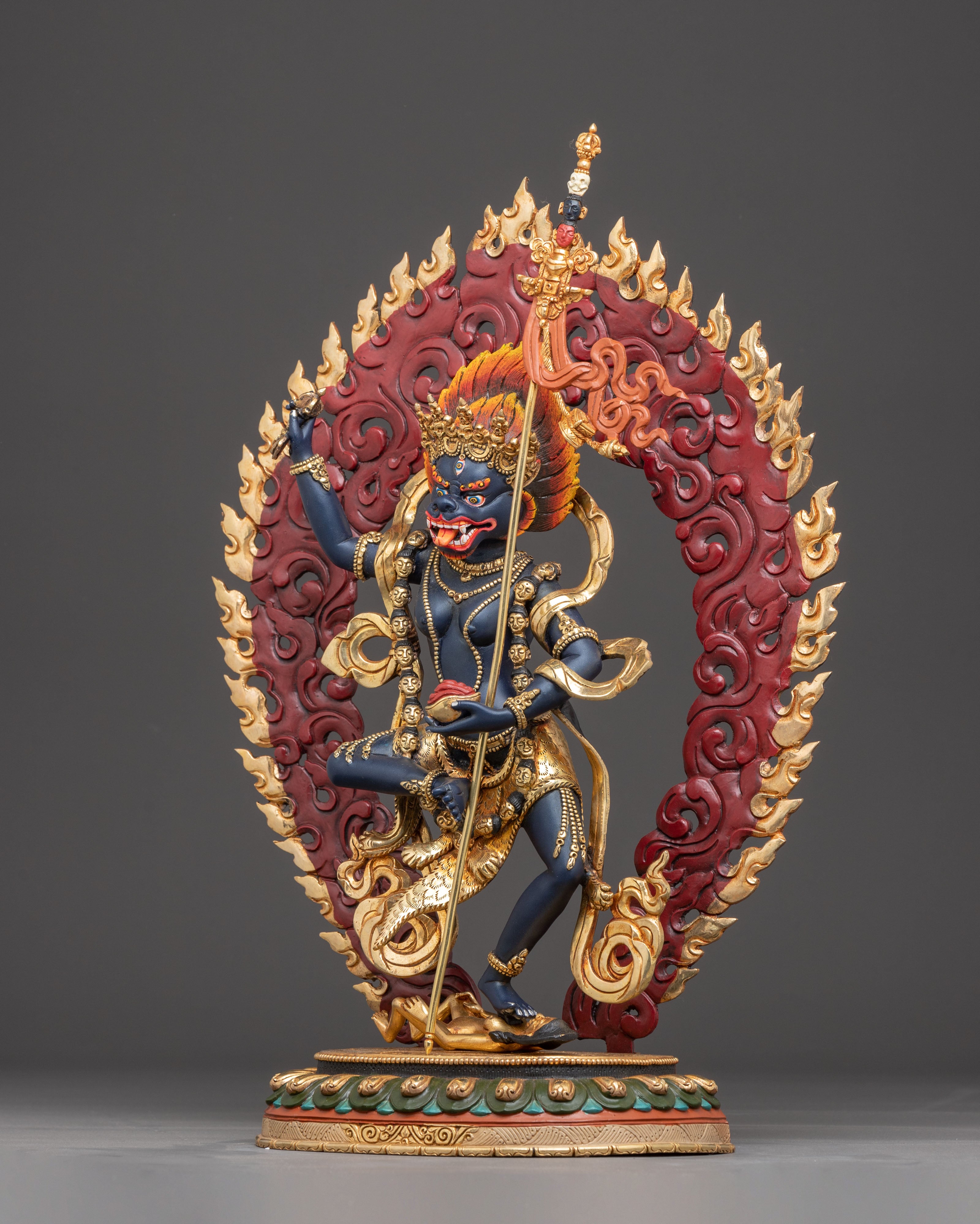 Handcrafted Dharma Protector Simhamukha Sculpture | Wrathful Guardian Deity