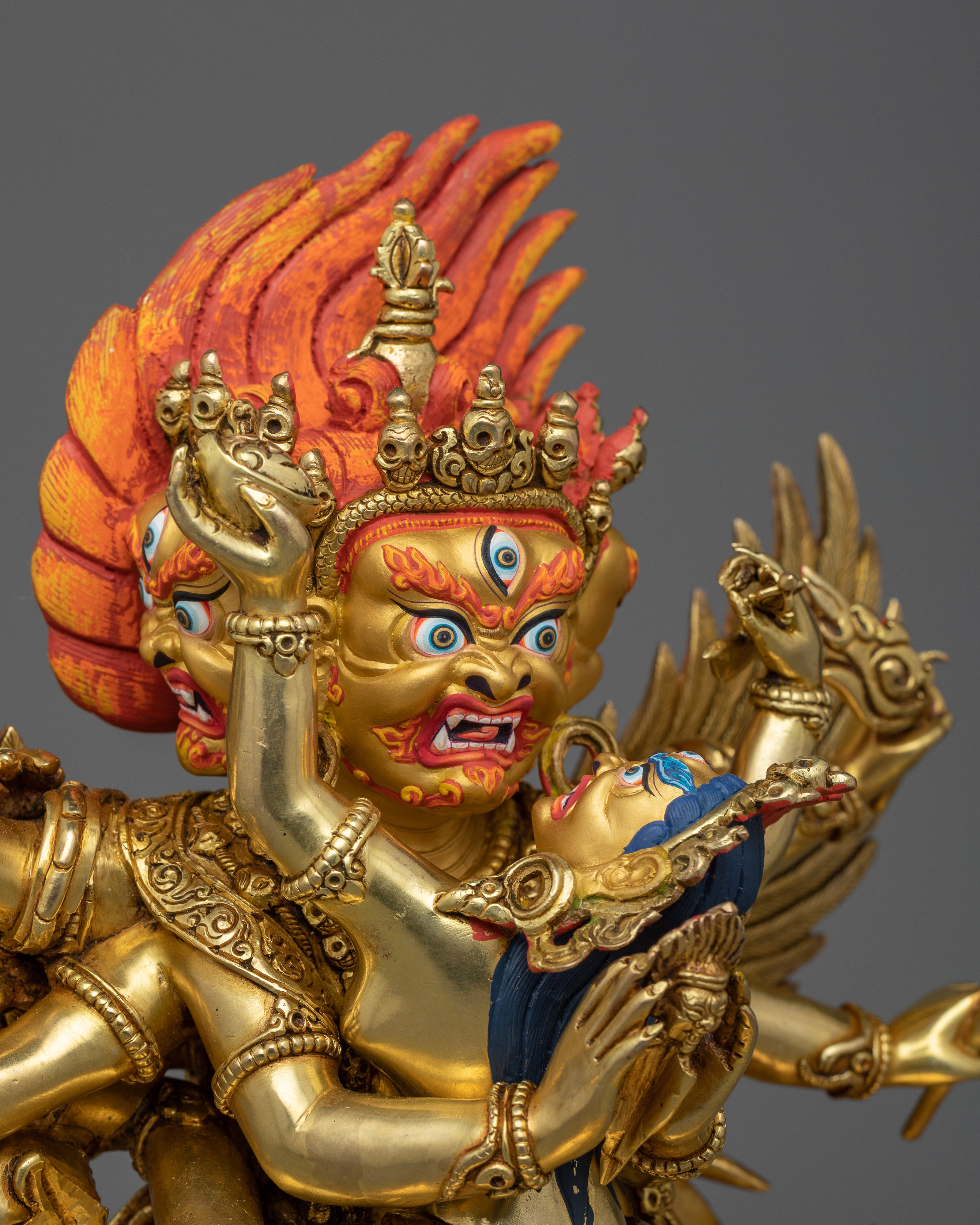 Gold-Gilded Vajrakilaya Copper Statue | Majestic Buddhist Deity Hand-carved Sculpture