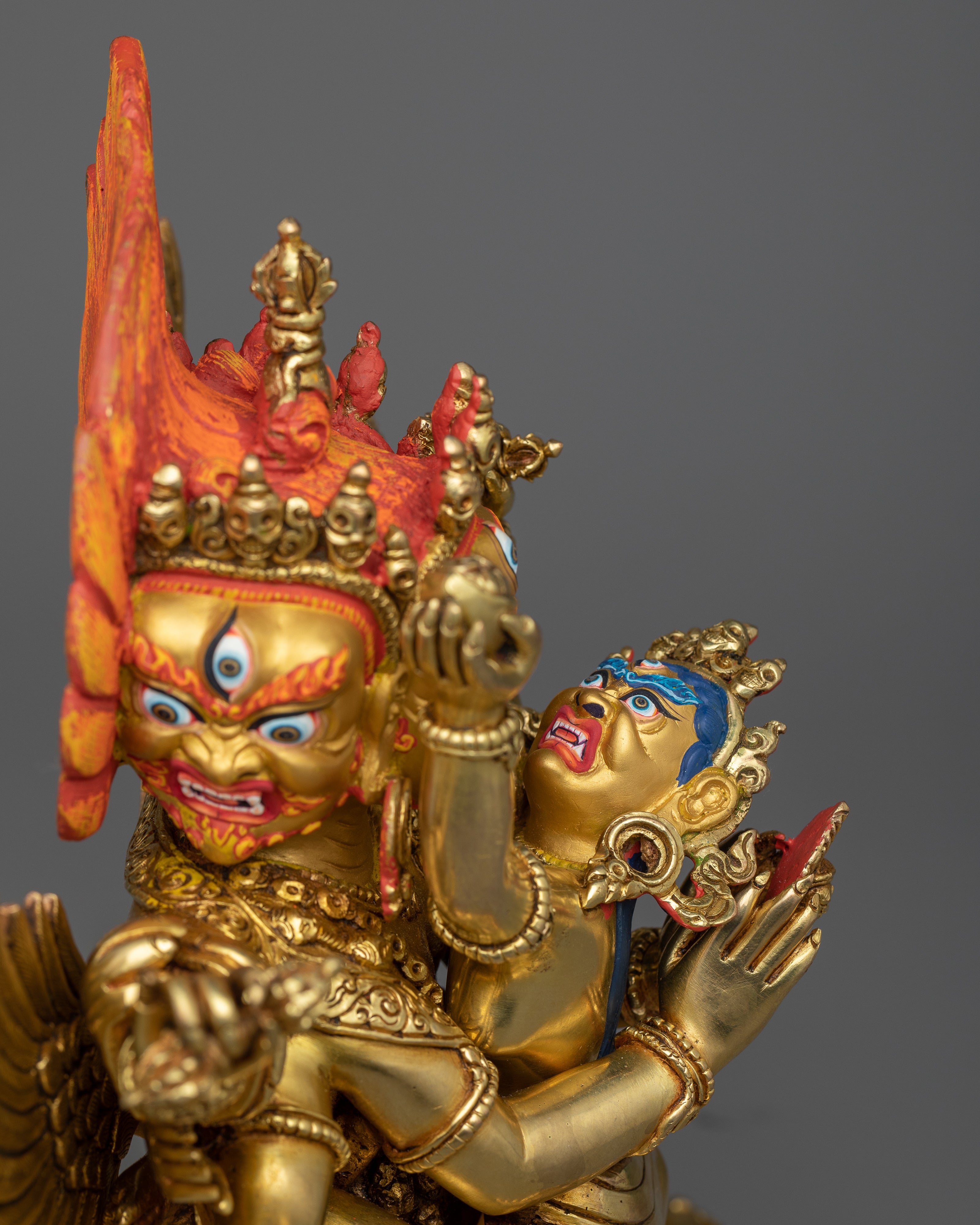Gold-Gilded Vajrakilaya Copper Statue | Majestic Buddhist Deity Hand-carved Sculpture