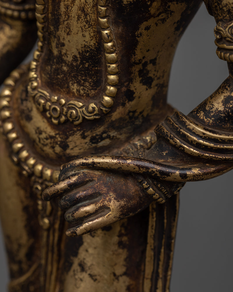 Standing Chenrezig Sculpture | Gold-Gilded and Antique Finished