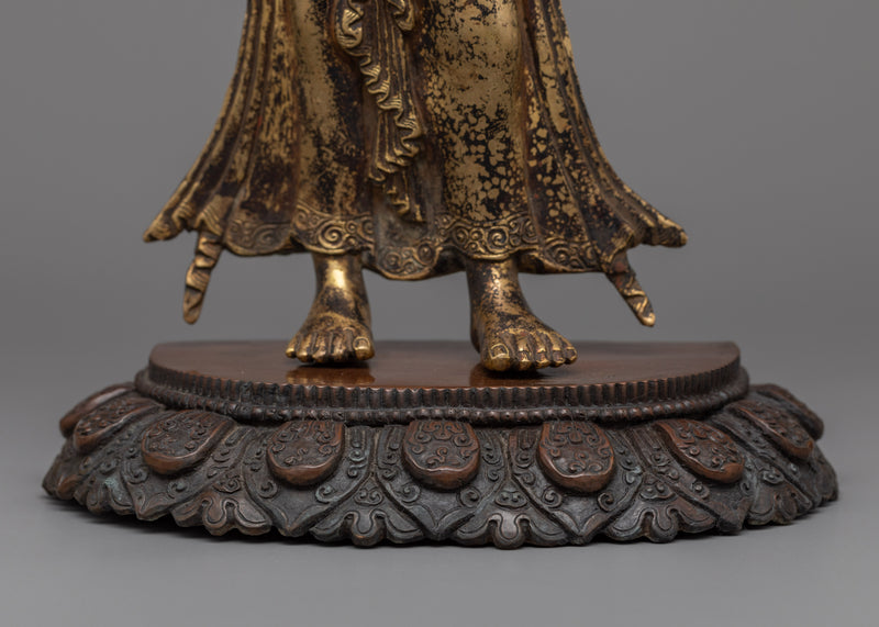 Standing Chenrezig Sculpture | Gold-Gilded and Antique Finished