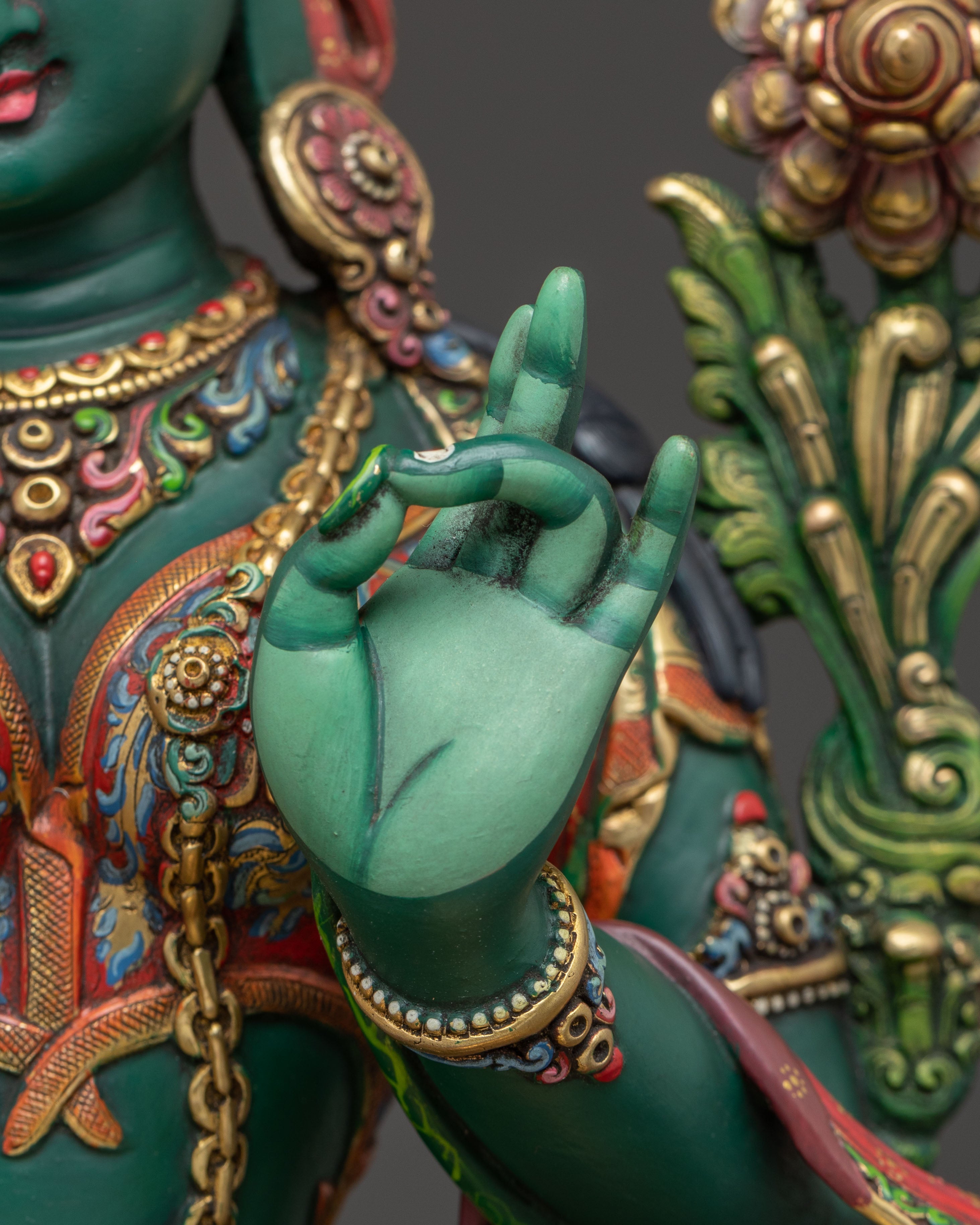 Colourful Green Tara Copper Statue | Compassion Goddess