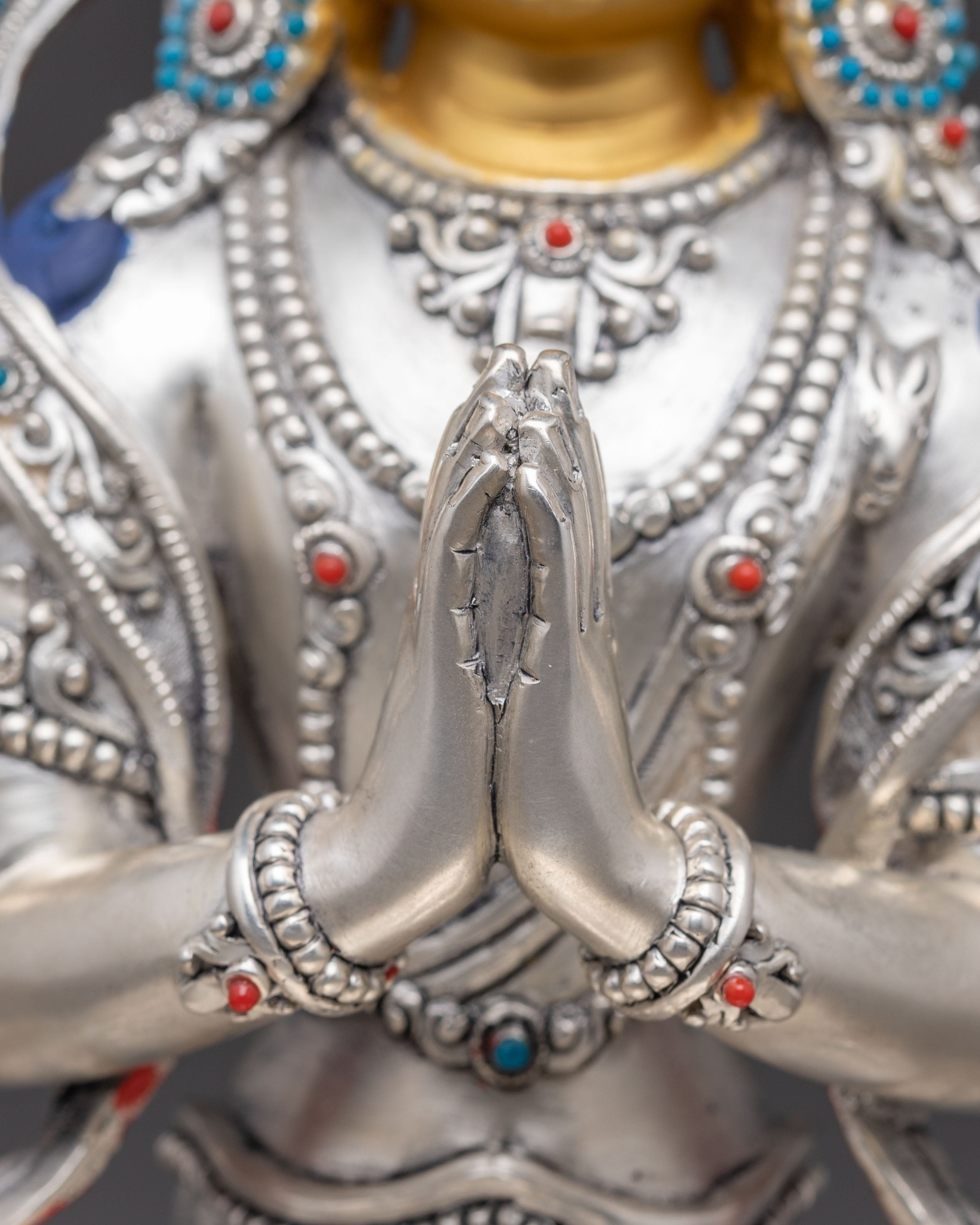 Silver Chenrezig Statue: Bodhisattva of Compassion