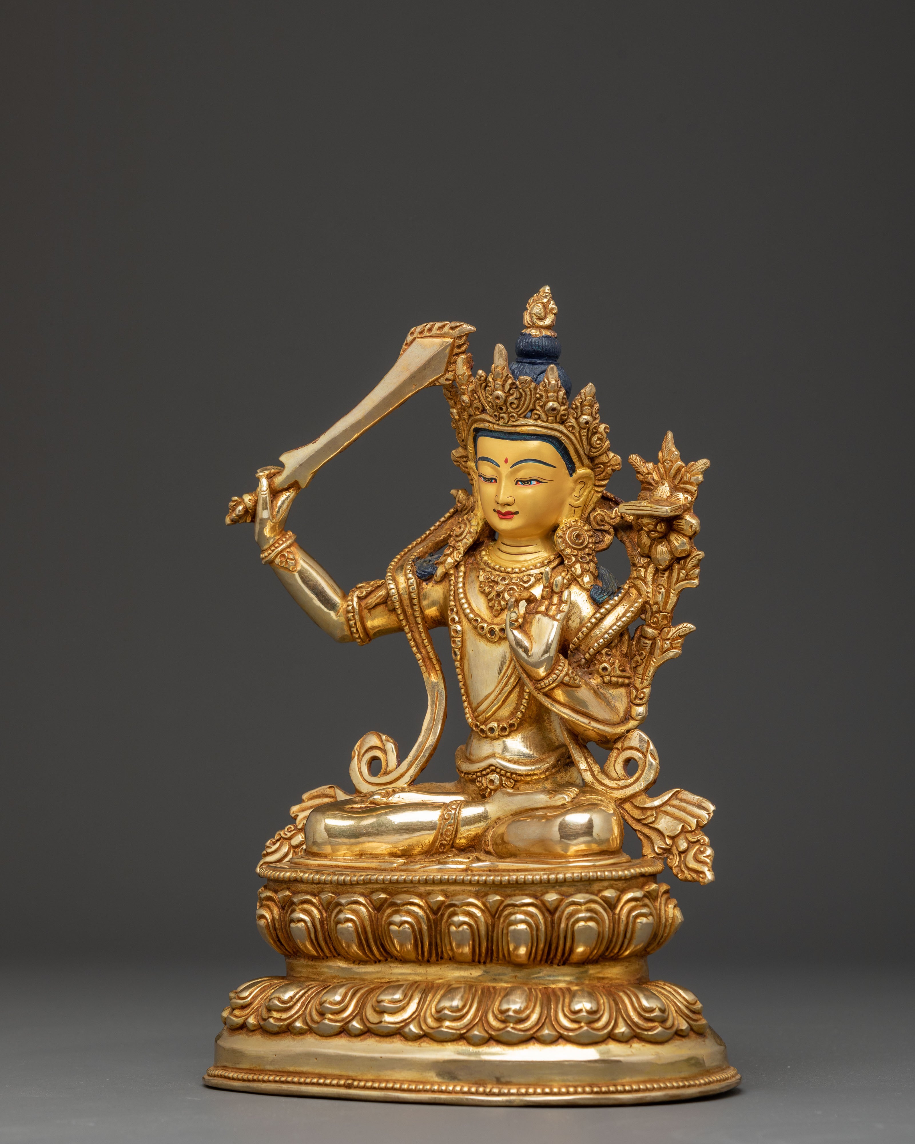 Handmade Radiant Statue of Bodhisattva Manjushri | Wielder of Flaming Sword