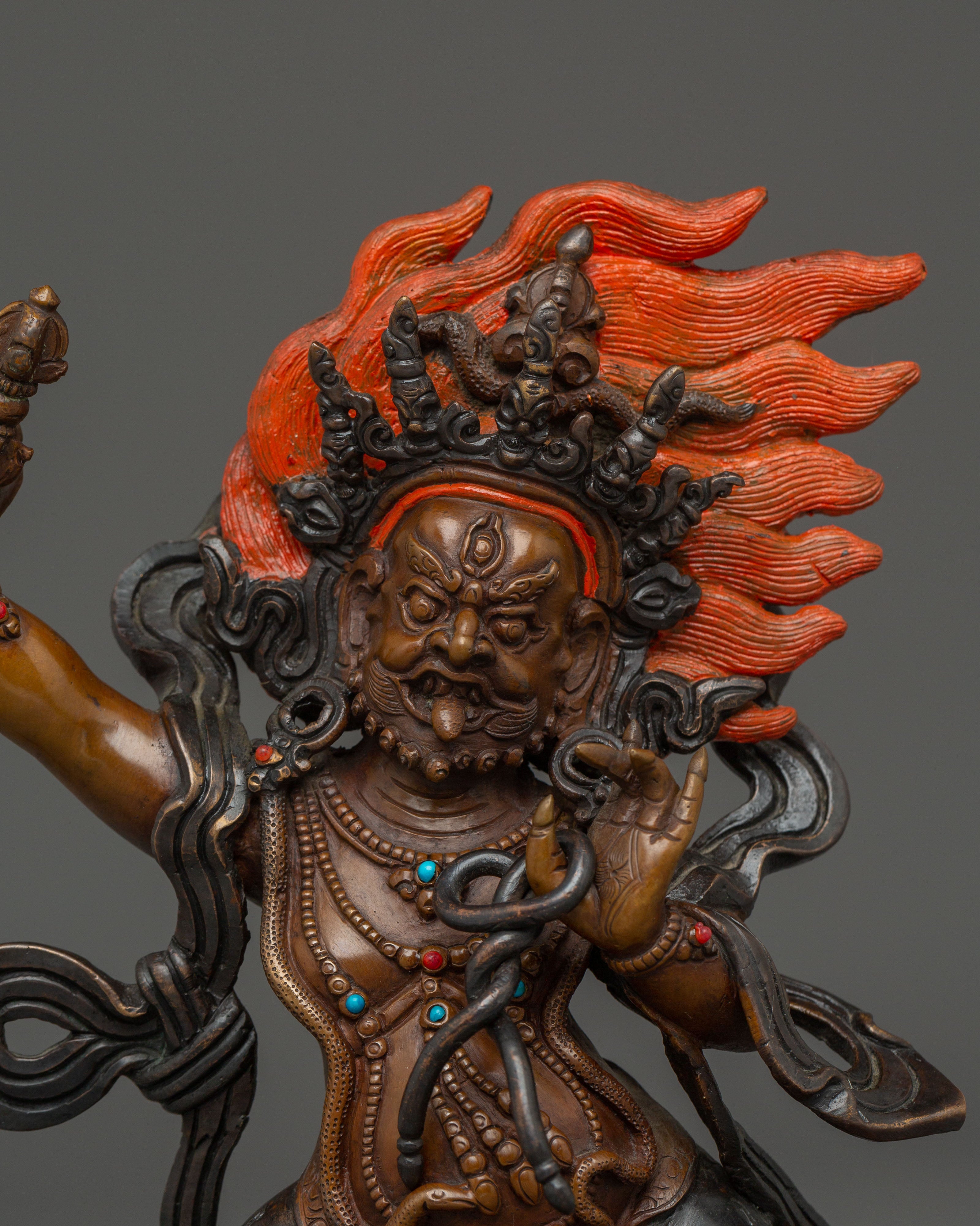 Vajrapani Copper Figurine: Protector Deity Statue | Meditation Altar Decor