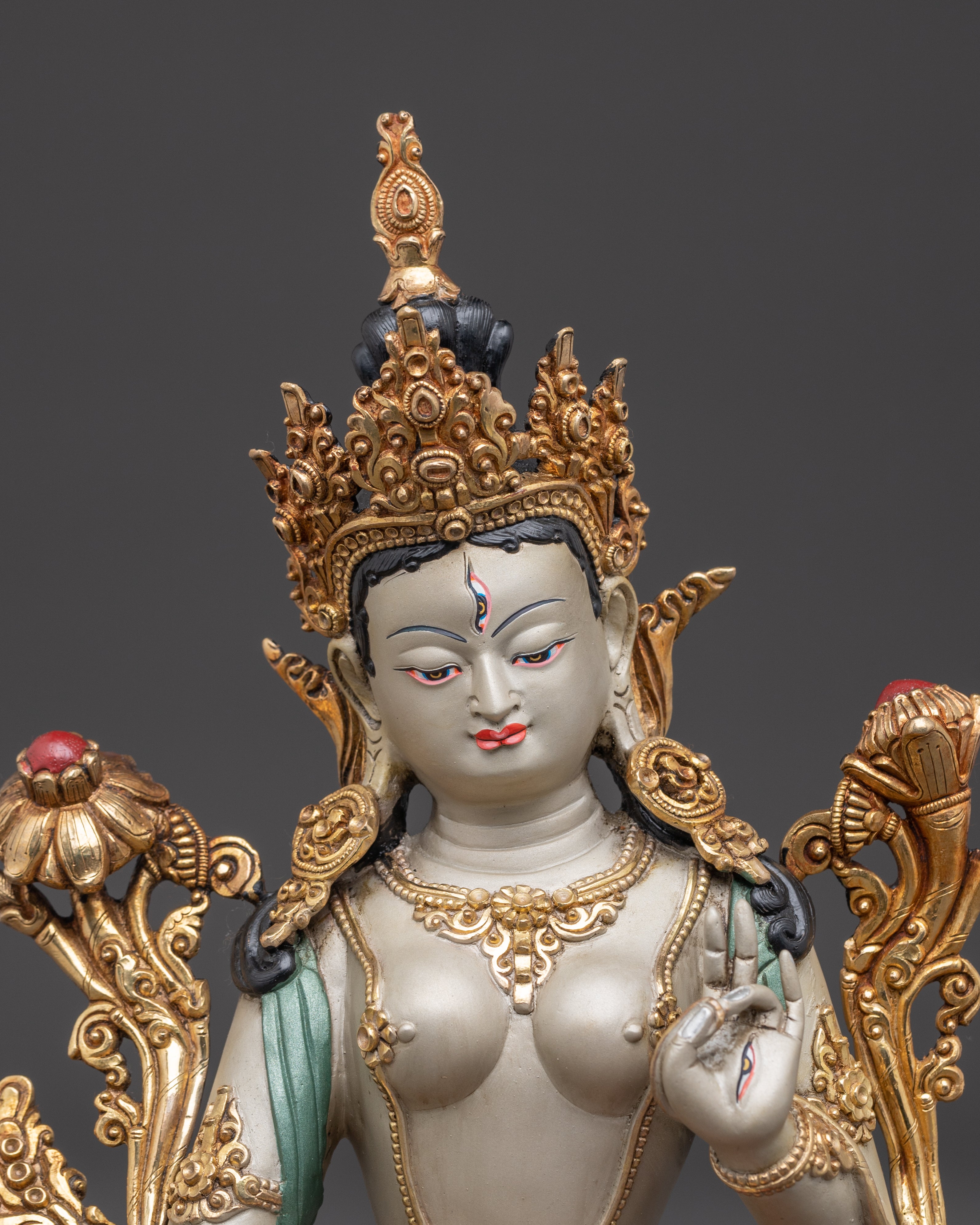 Handcrafted Himalayan Golden White Tara Divine Feminine Goddess | Traditional Artwork