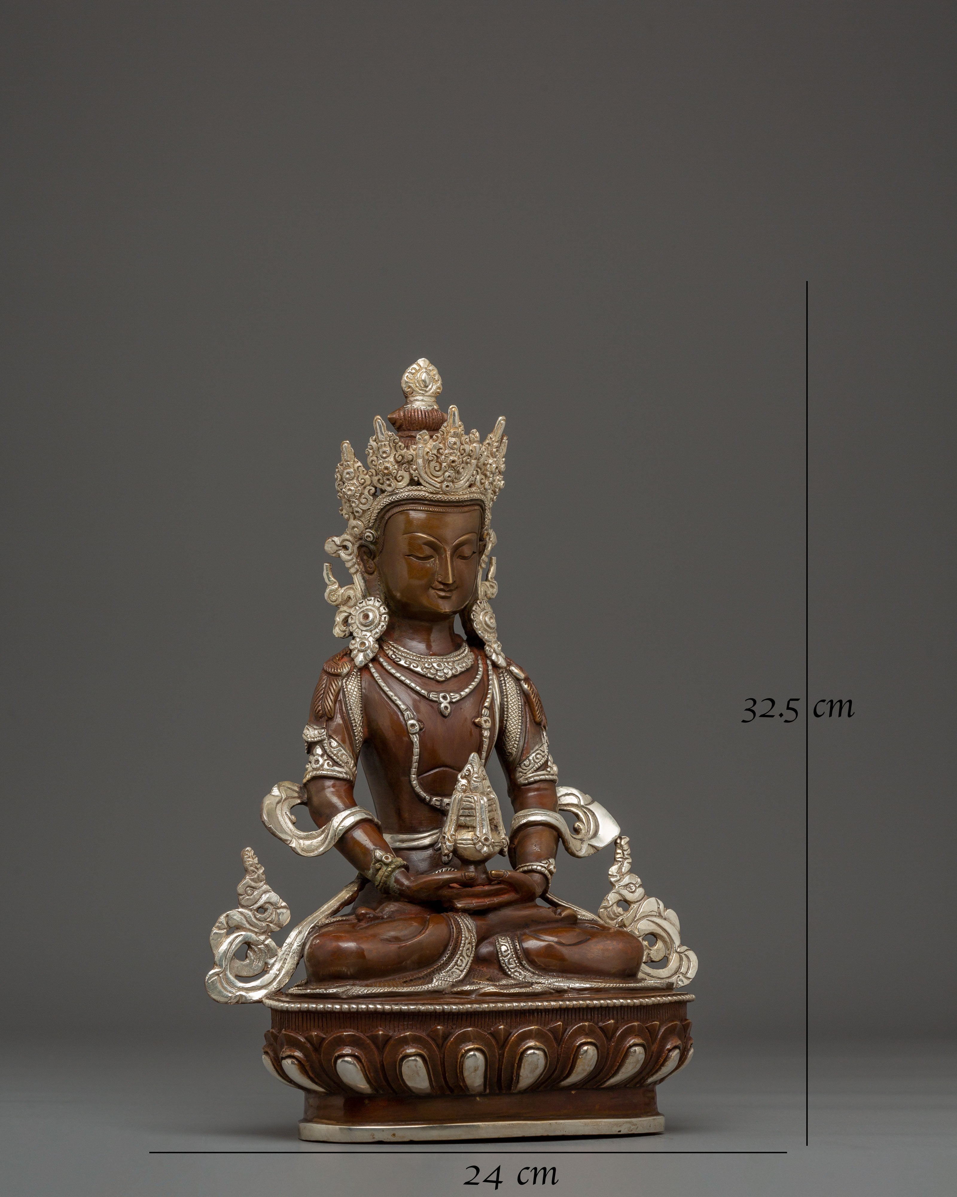Silver-Plated Oxidized Statue of Healing Buddha Amitayus