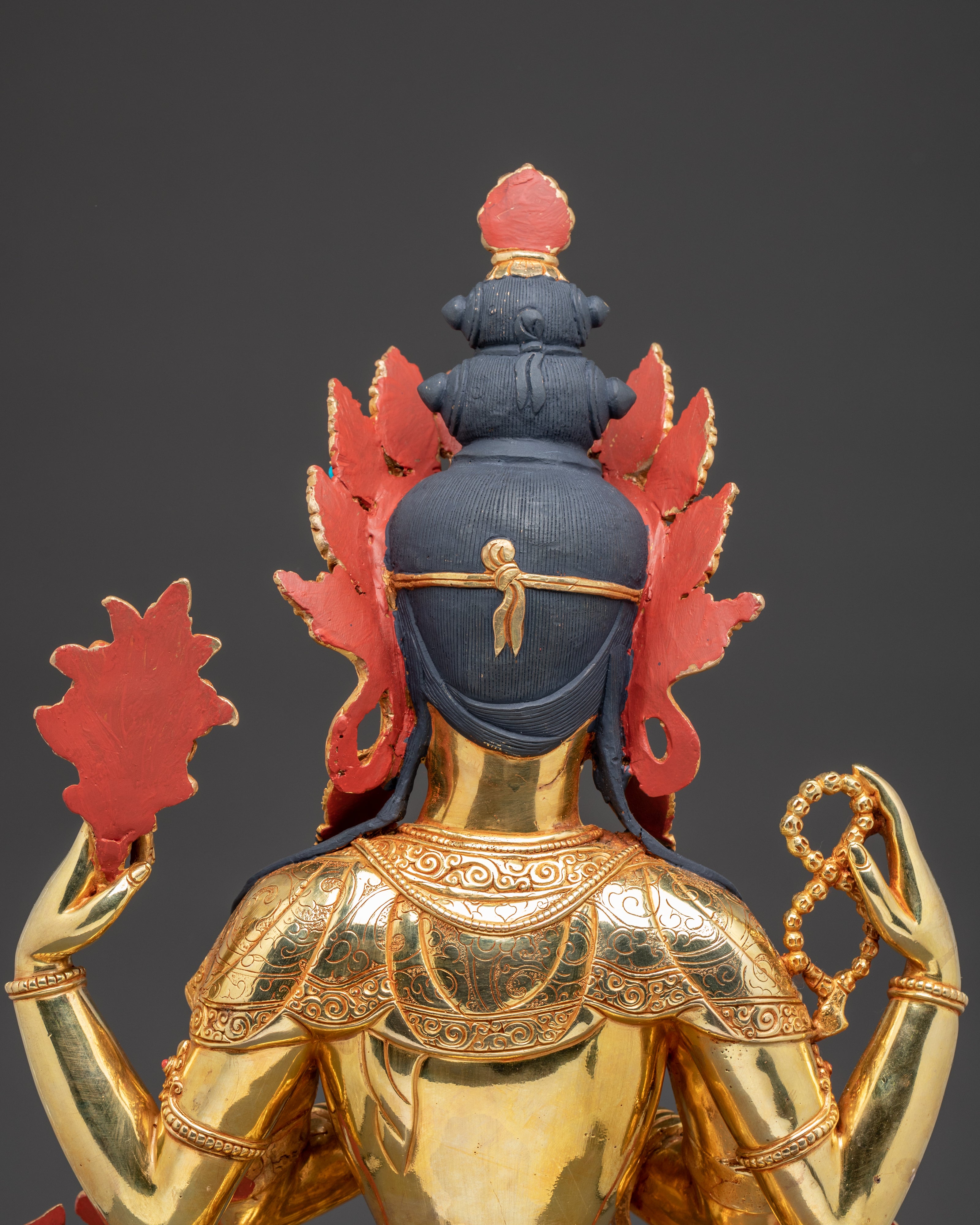 Handmade Golden Statue of Four-Armed Chenrezig