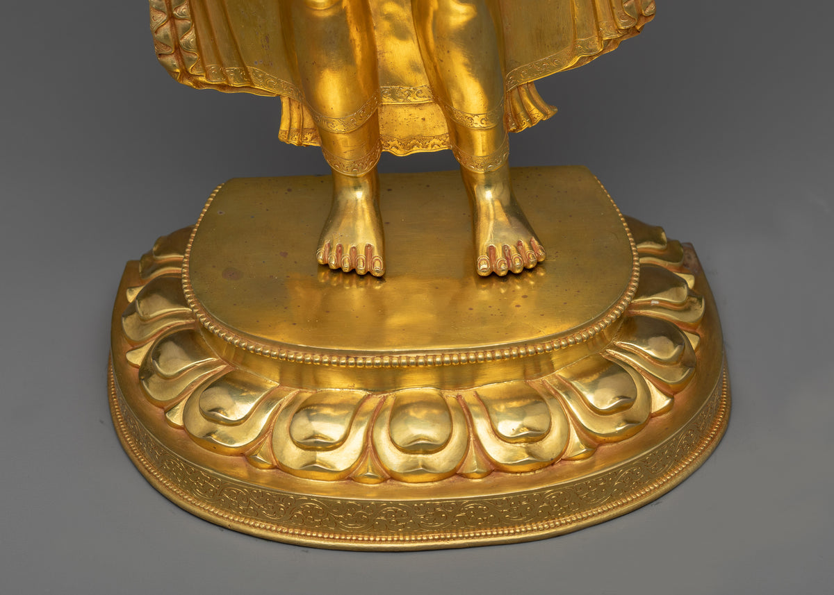 Standing Shakyamuni Buddha Artwork | Experience Enlightenment with Gold Gilded Statue