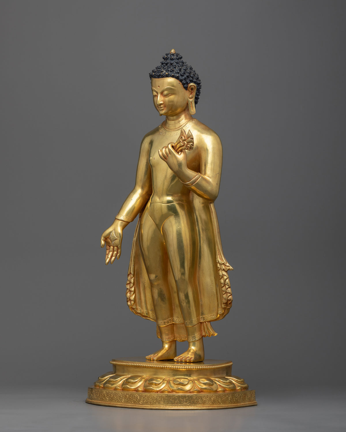 Standing Shakyamuni Buddha Artwork | Experience Enlightenment with Gold Gilded Statue