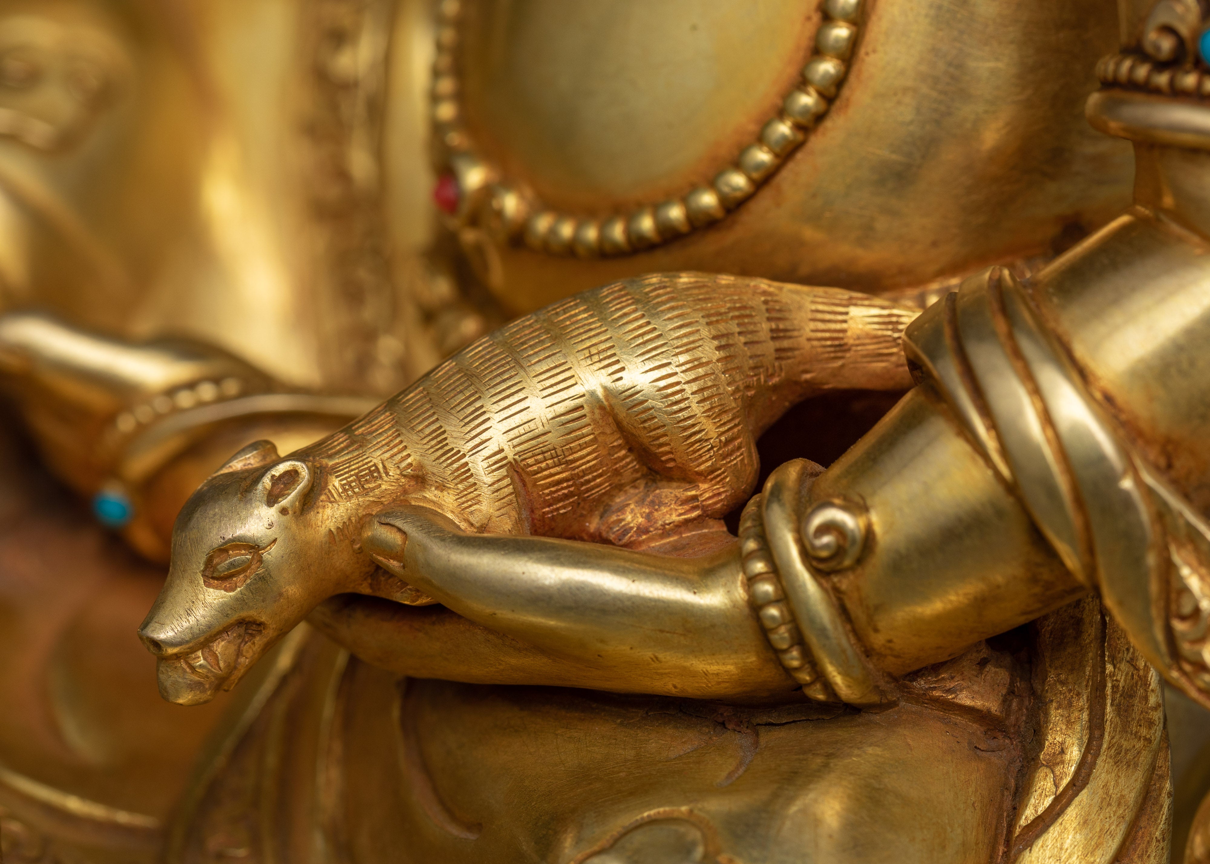 Tibetan Yellow Dzambhala Mantra Statue | Gold Gilded Elegance