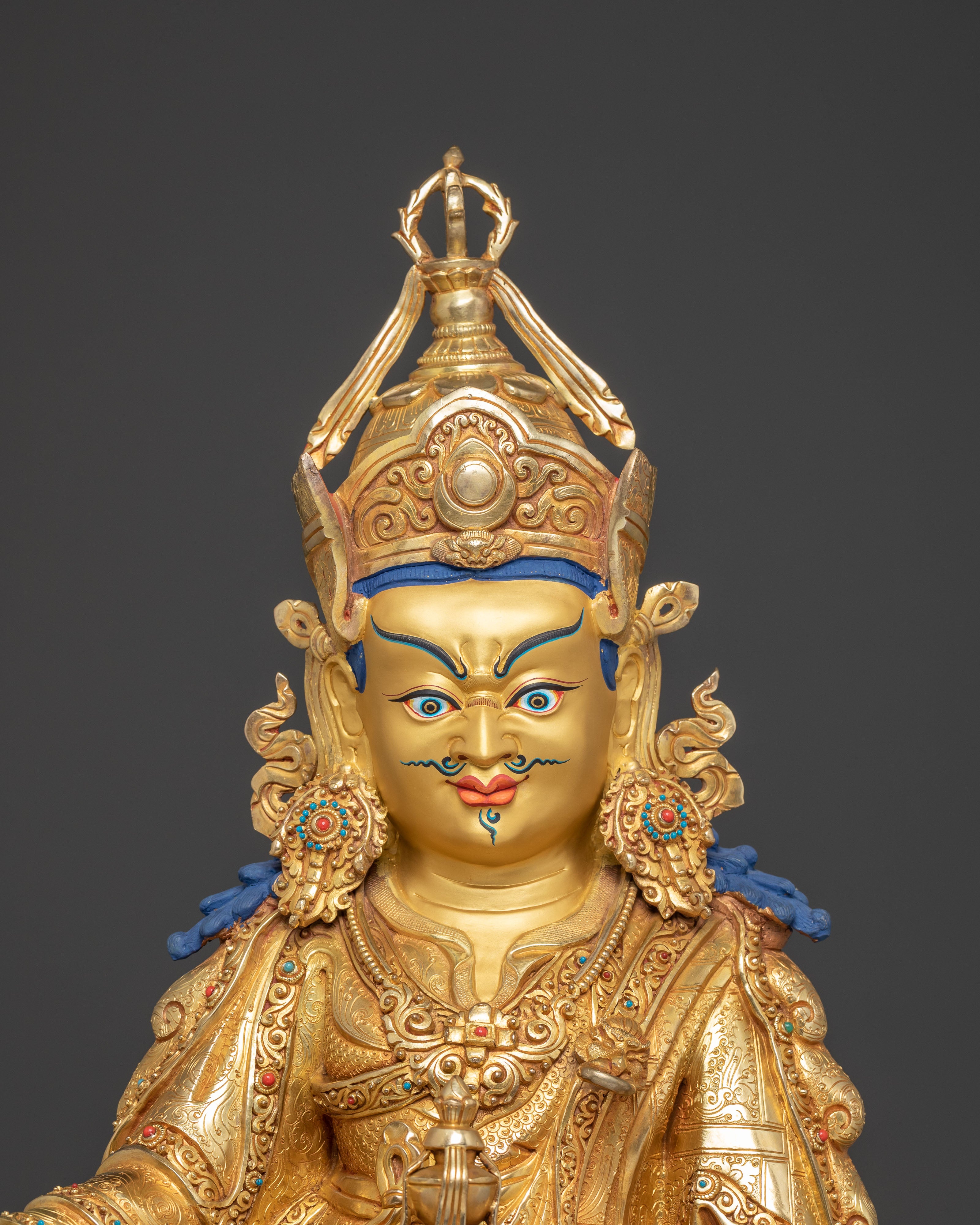 Handmade Golden Statue of Guru Rinpoche Lotus Born Guru