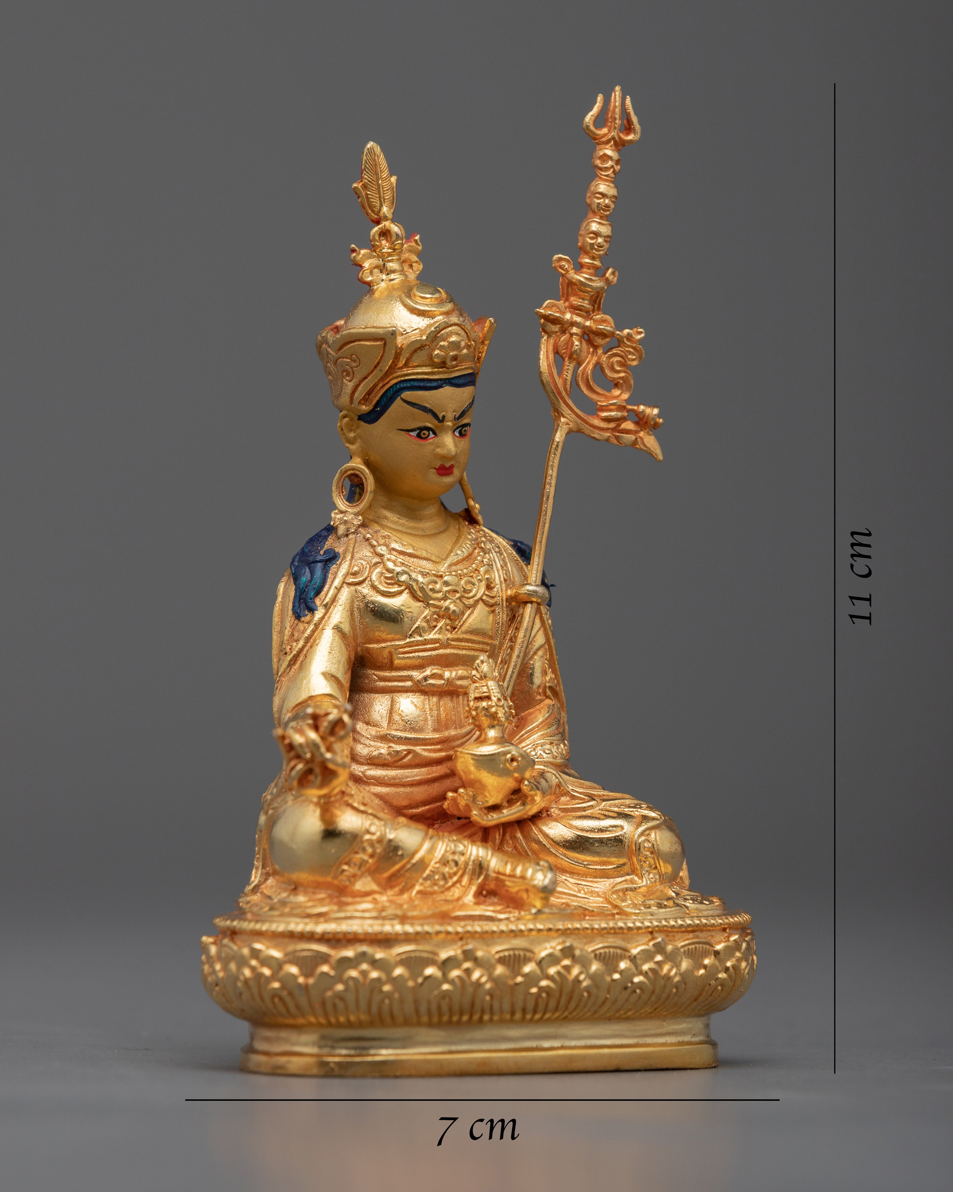 Machine Molded Guru Rinpoche Statue | Small Gold Figurine of Lotus Born