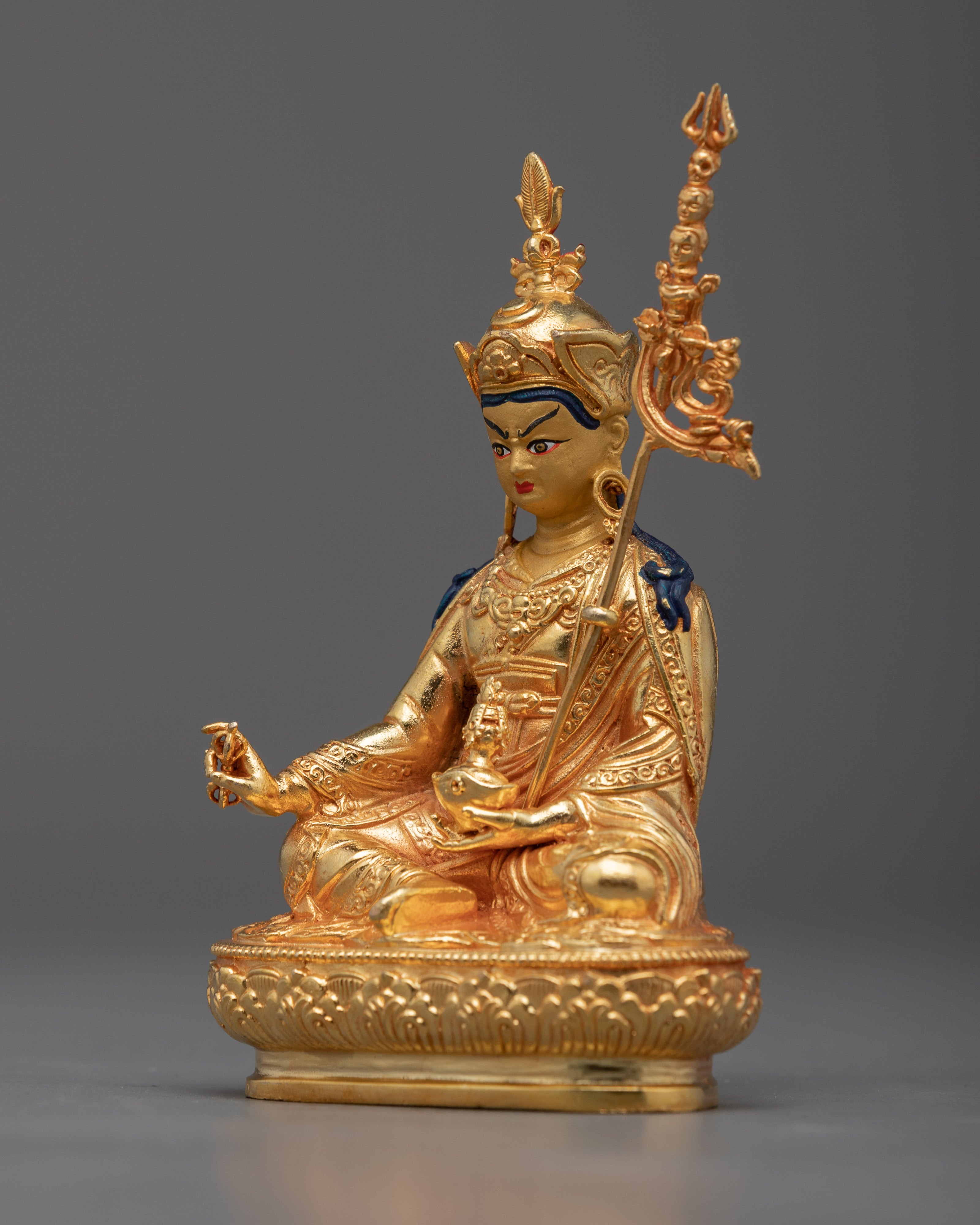 Machine Molded Guru Rinpoche Statue | Small Gold Figurine of Lotus Born