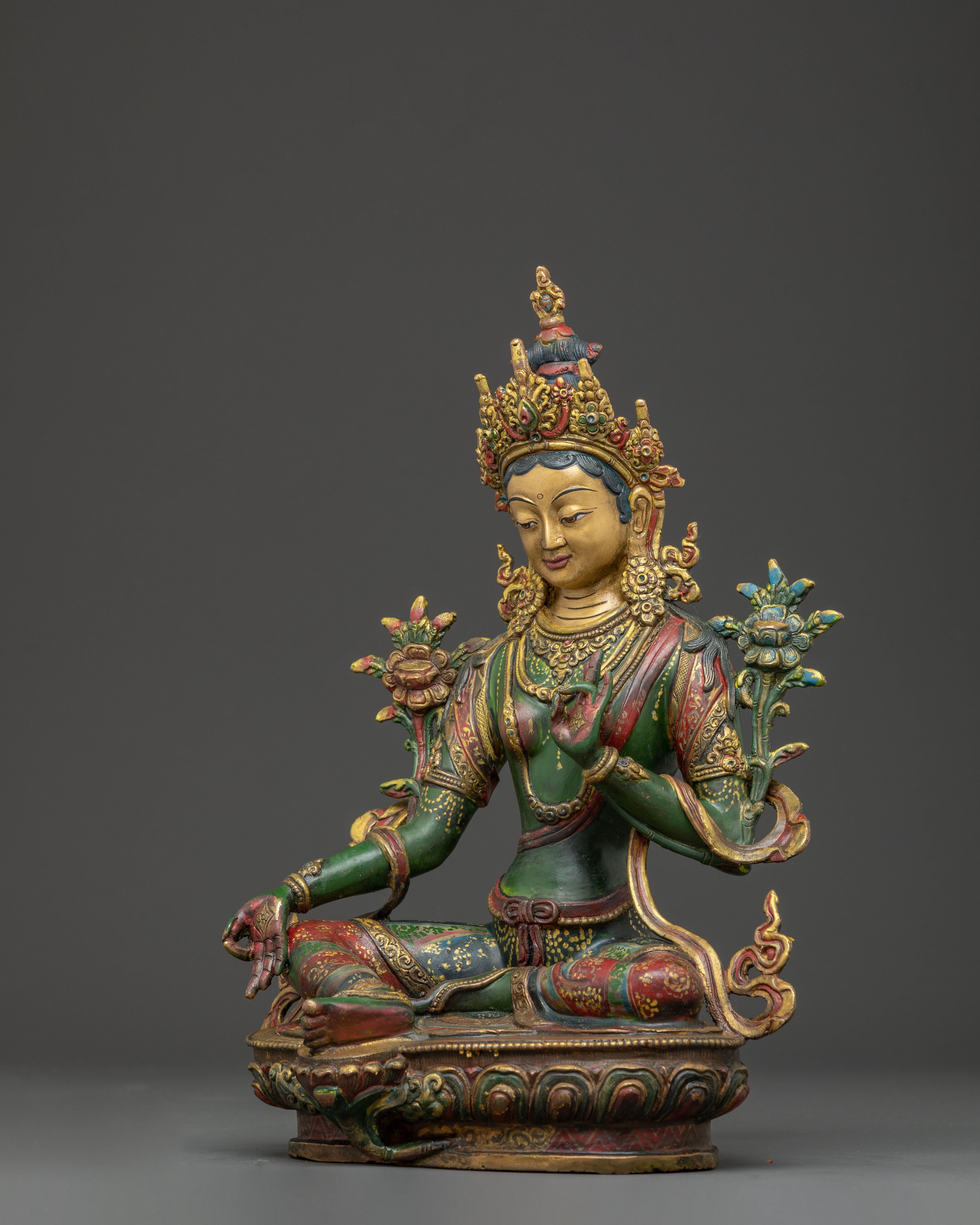 Green Tara Protector Deity Nepali Handcrafted Statue | Meditation Altar Decor