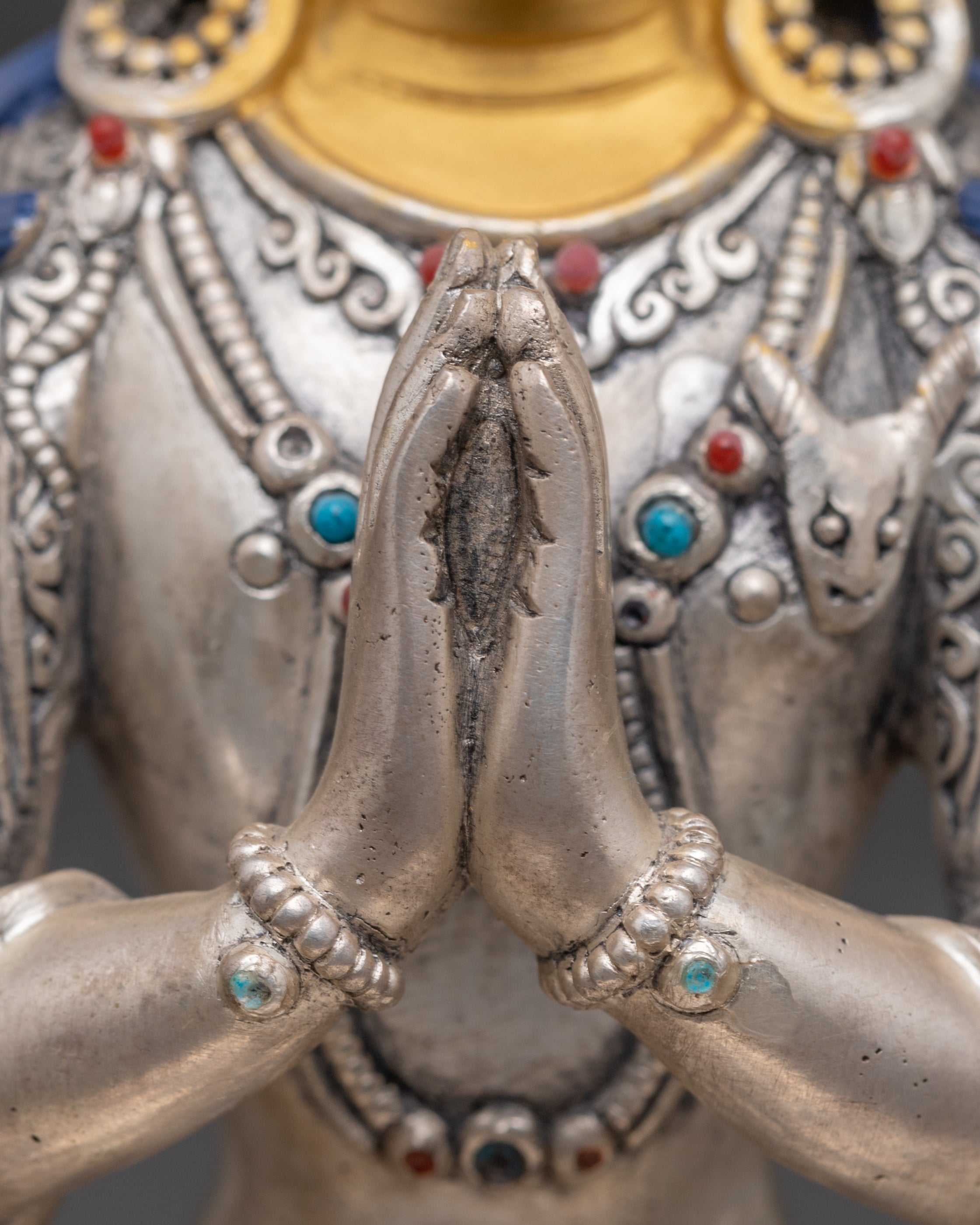 Four-Armed Chenrezig Silver Statue | Avalokiteshvara - Bodhisattva of Compassion