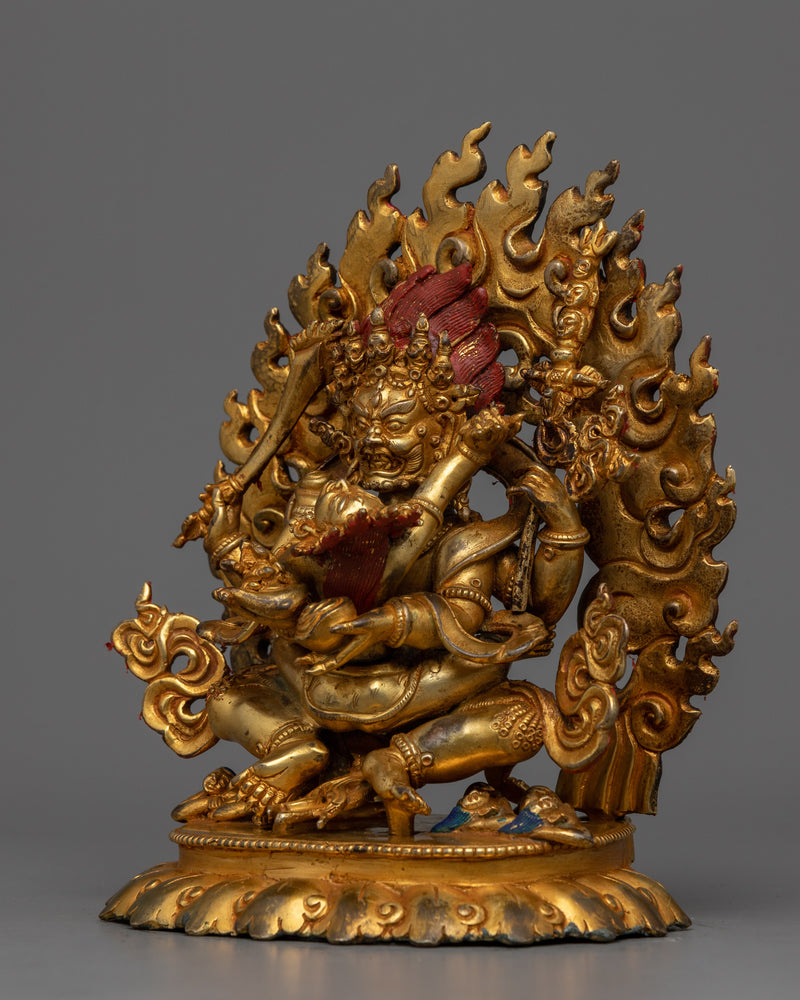 Antique Finish Four Armed Mahakala Statue | Buddhist Protector