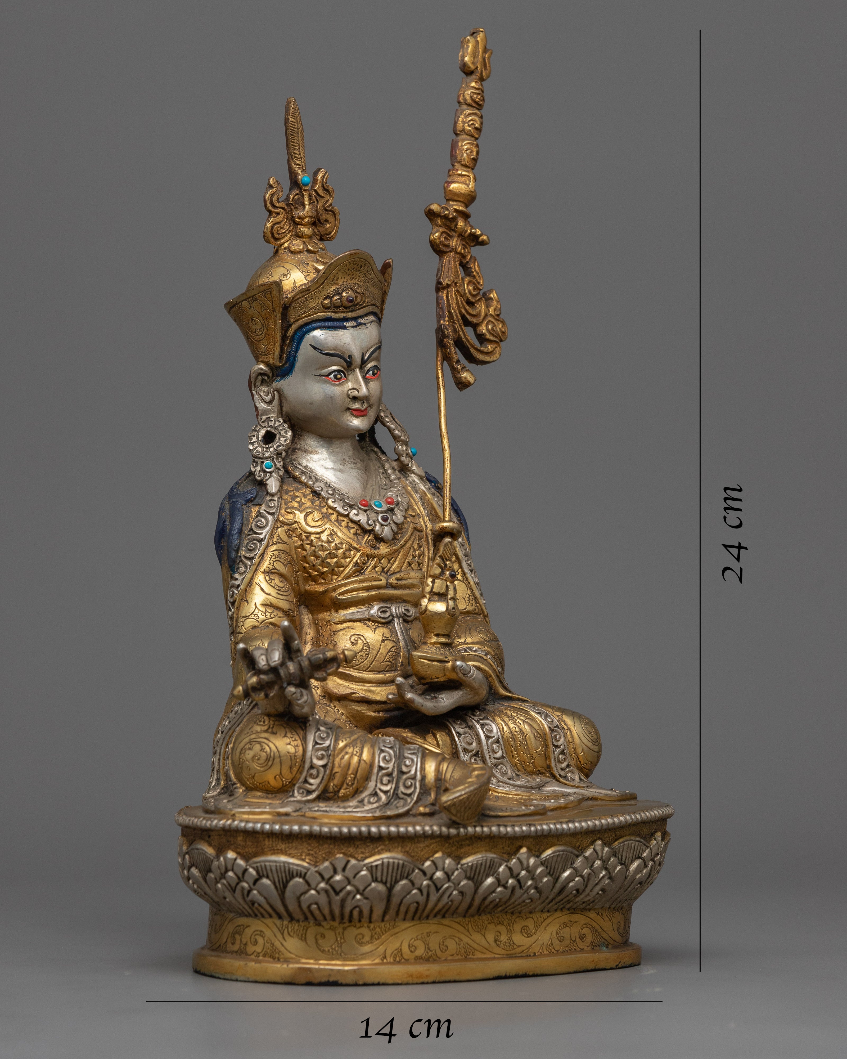 9.4" Guru Rinpoche Statue | Antique Finish Sculpture of Tantric Buddhist Master