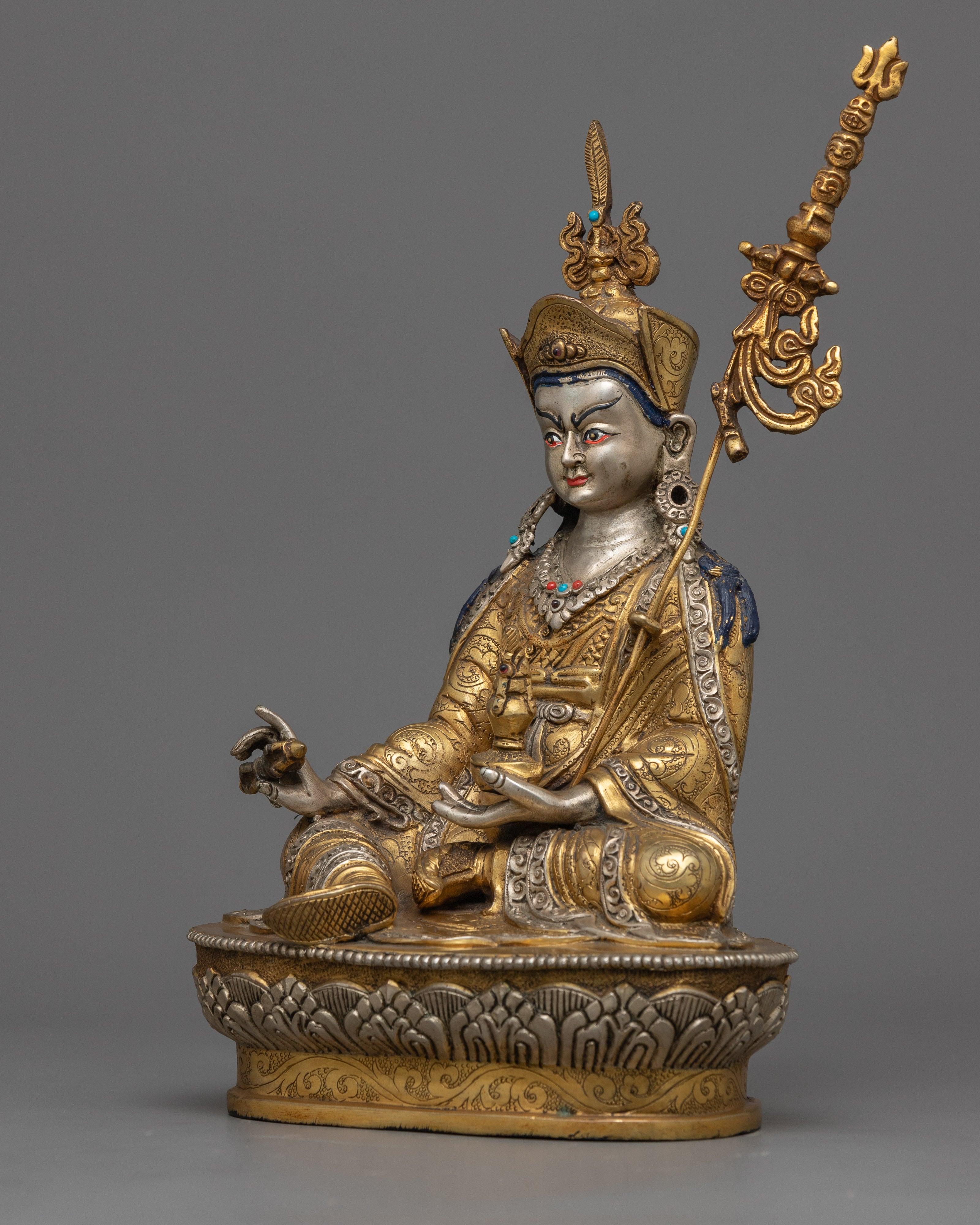 9.4" Guru Rinpoche Statue | Antique Finish Sculpture of Tantric Buddhist Master