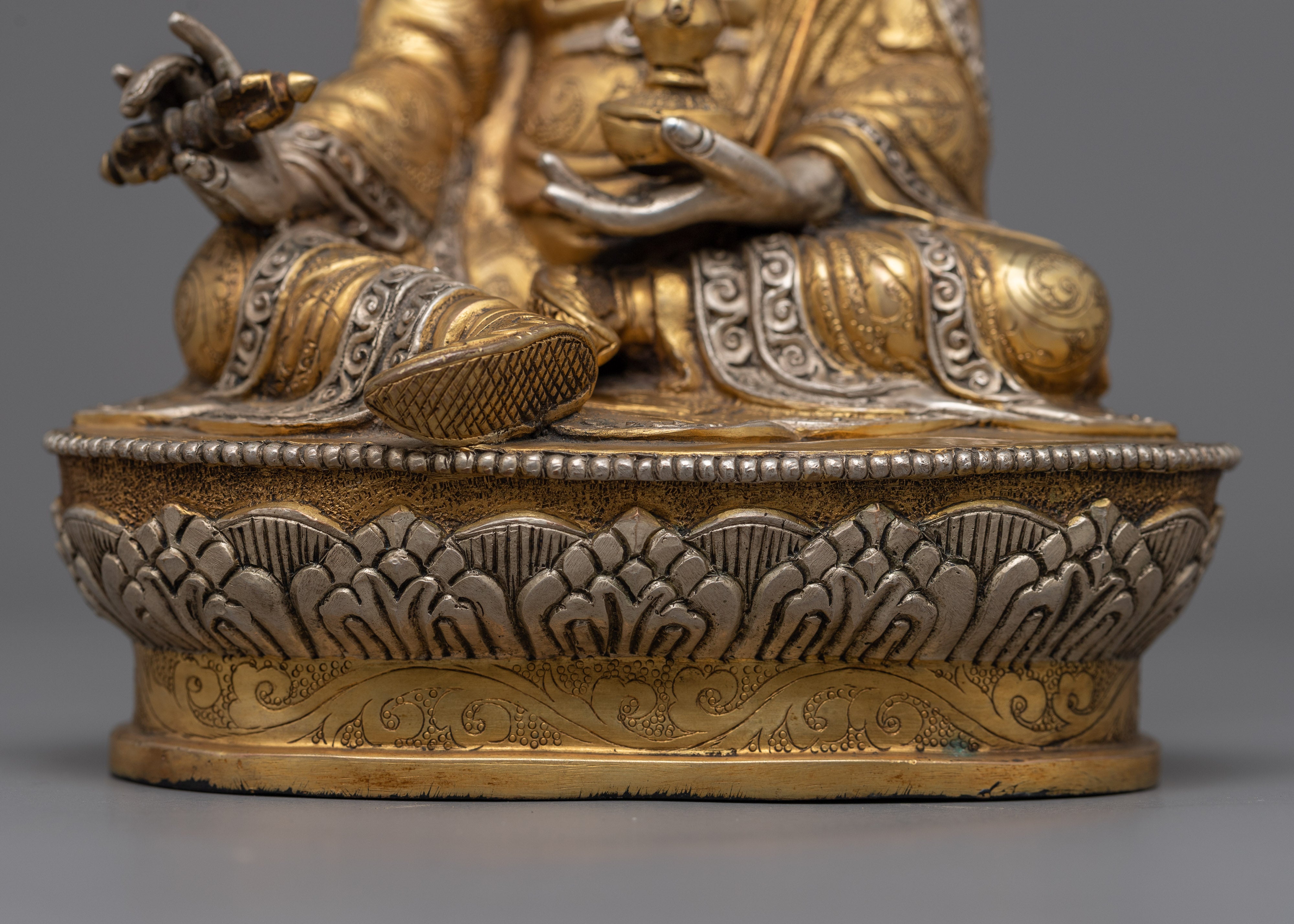 9.4" Guru Rinpoche Statue | Antique Finish Sculpture of Tantric Buddhist Master