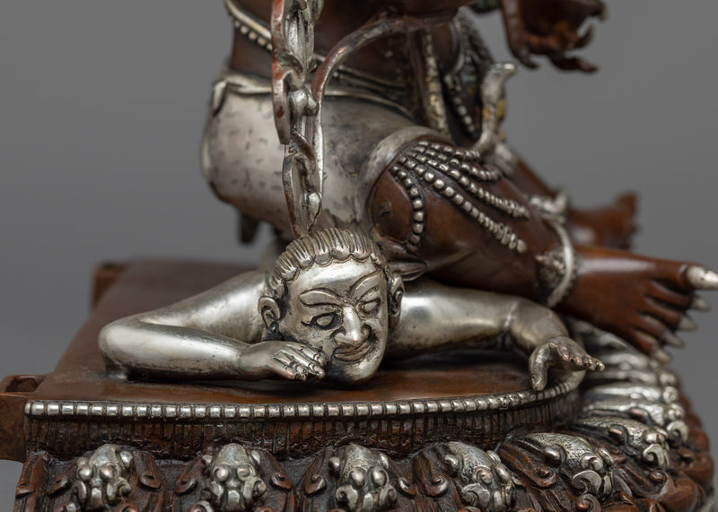 Silver Plated Four Armed Mahakala Statue | Wrathful Protector Deity