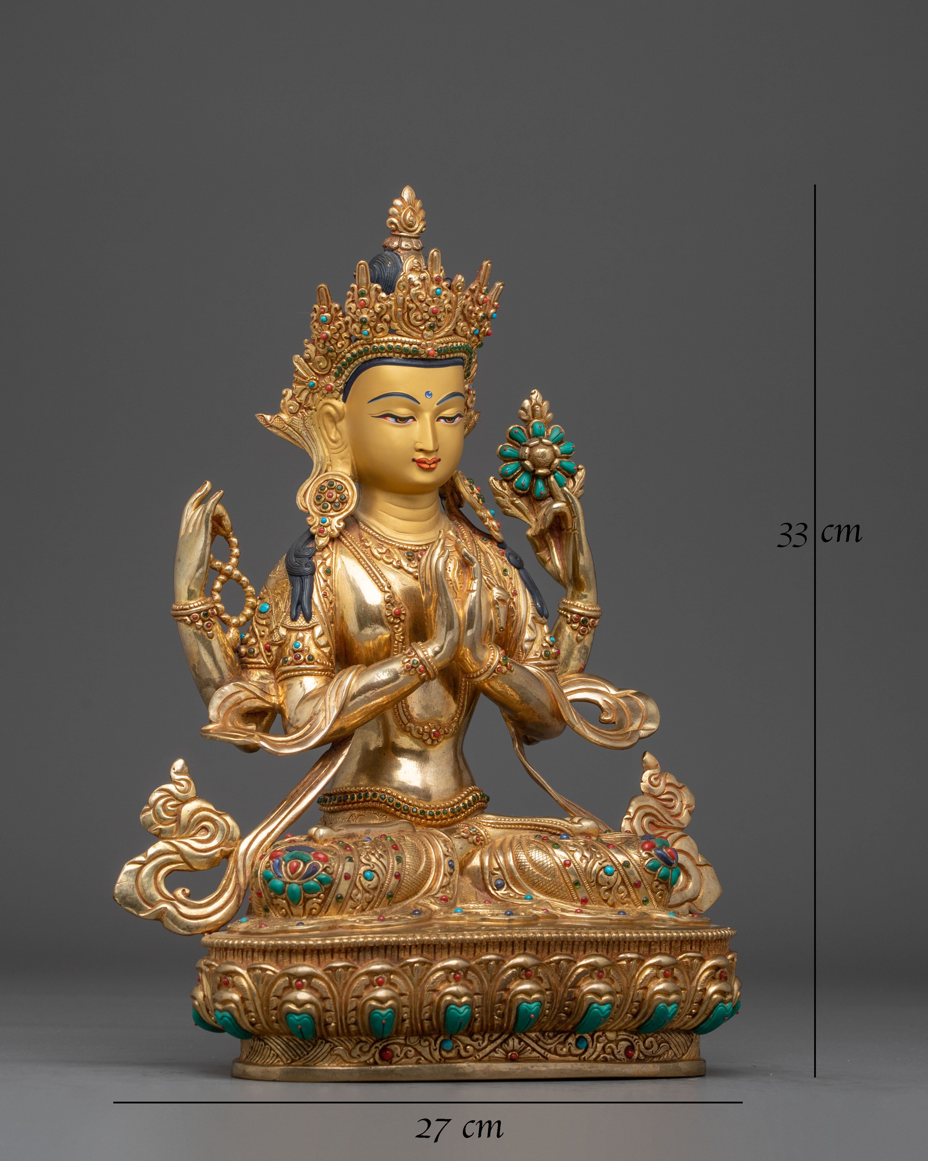 Golden Chenrezig Statue: Symbol of Compassion | Avalokiteshvara Figurine