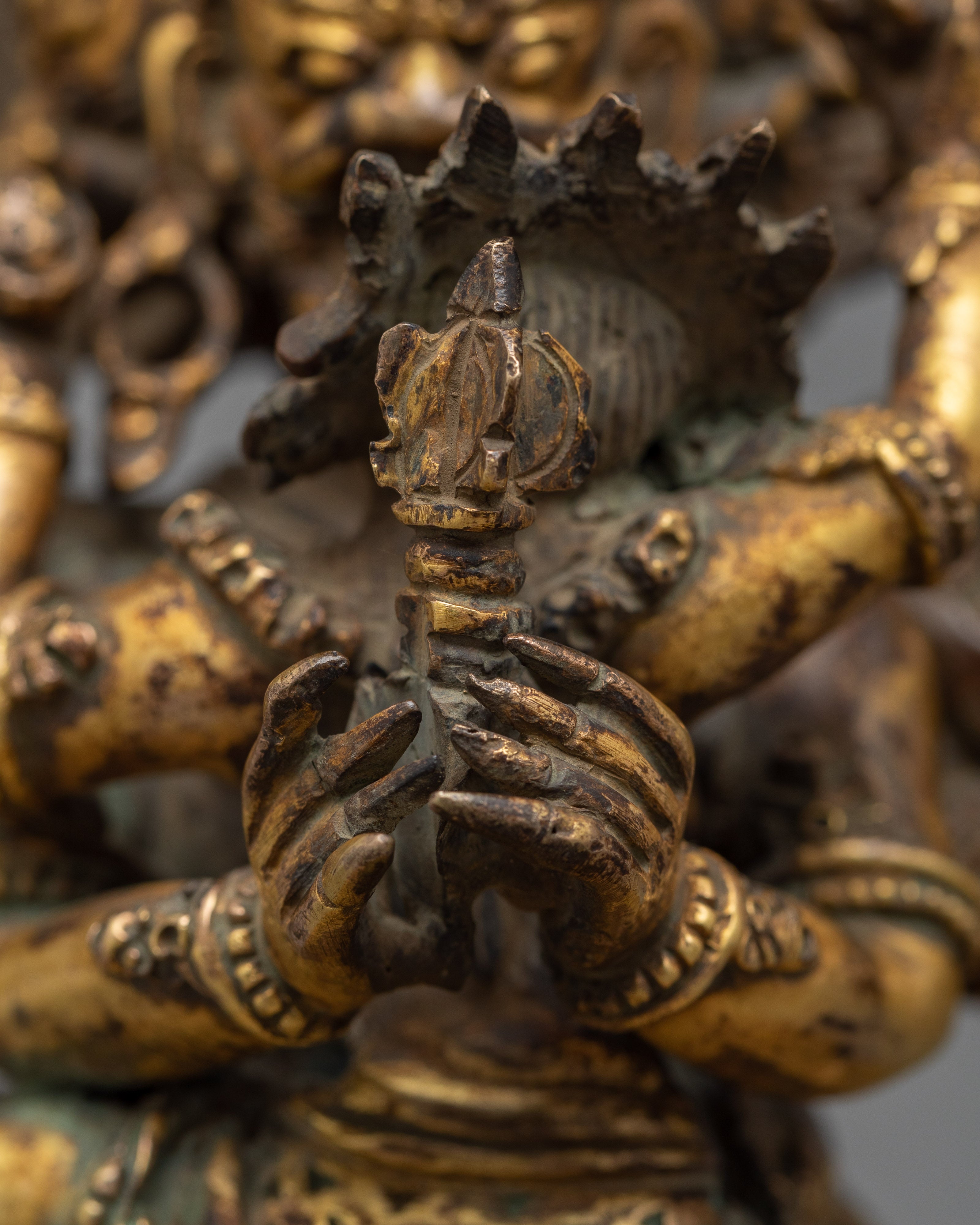 Vajrakilaya Antique Finished Statue | Tibetan Dorje Phurba Yab-Yum Sculpture