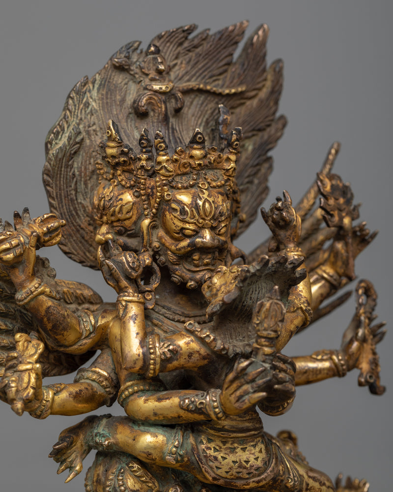 Vajrakilaya Antique Finished Statue | Tibetan Dorje Phurba Yab-Yum Sculpture