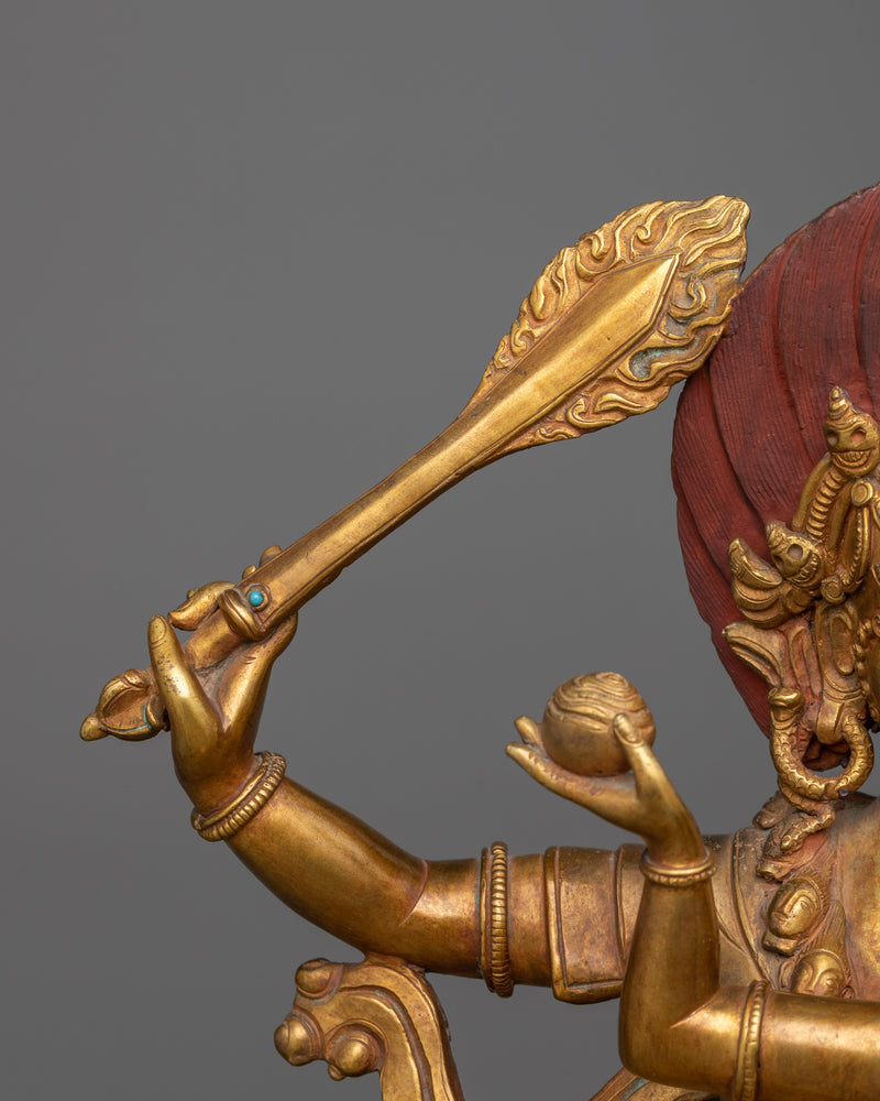 Large Four Armed Mahakala Statue | Antique Finished Wrathful Figure