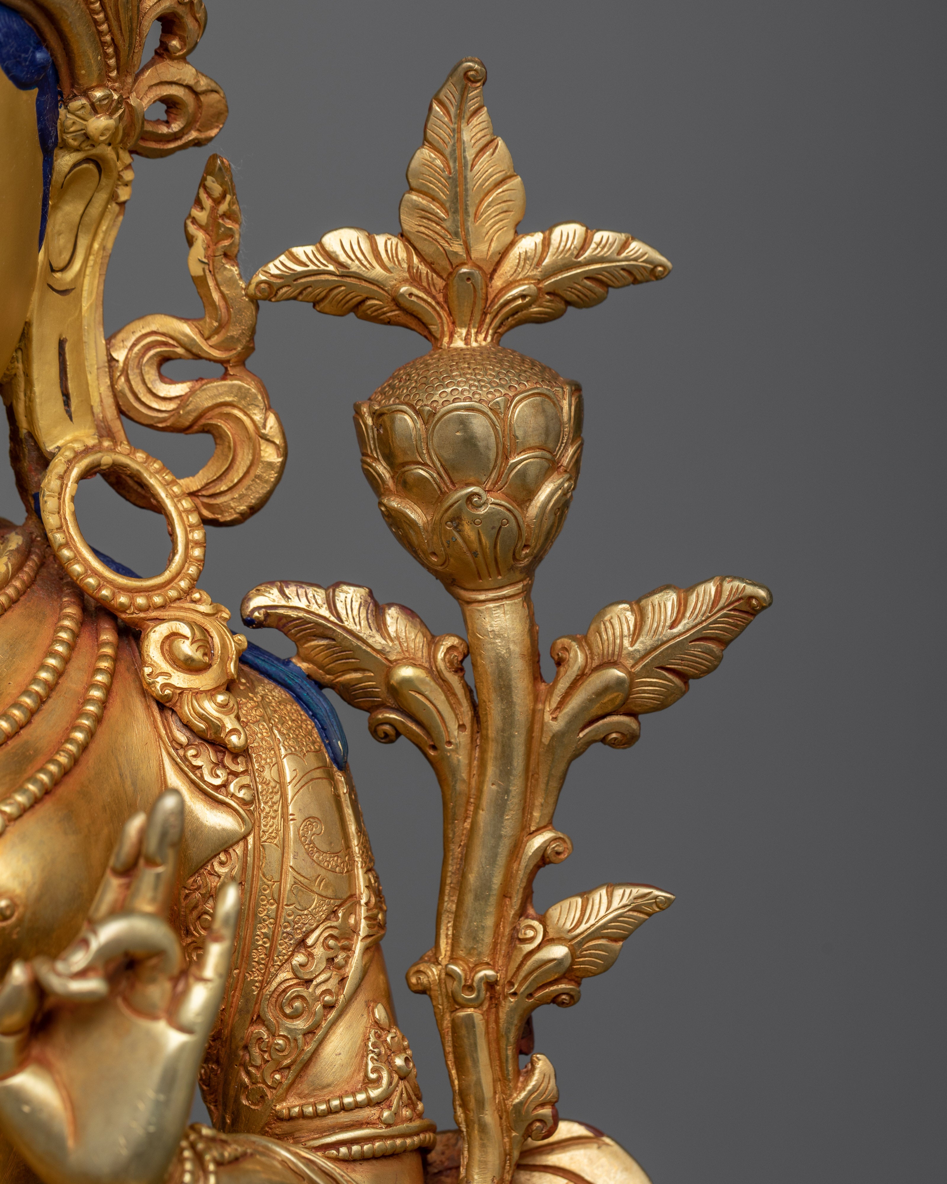 Handcrafted Green Tara Statue | 24k Gold Gilded 18.8" Sculpture