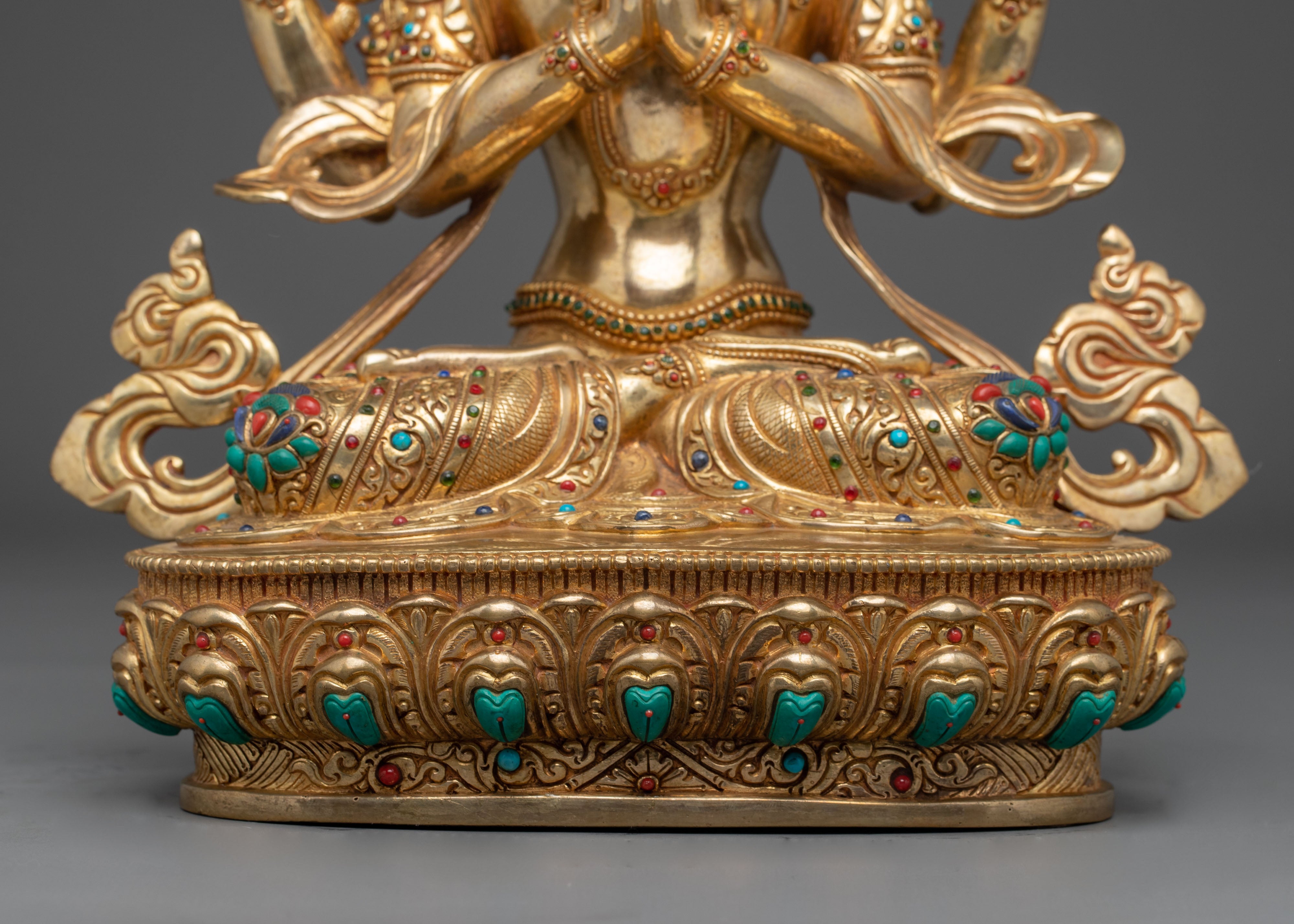 Golden Chenrezig Statue: Symbol of Compassion | Avalokiteshvara Figurine