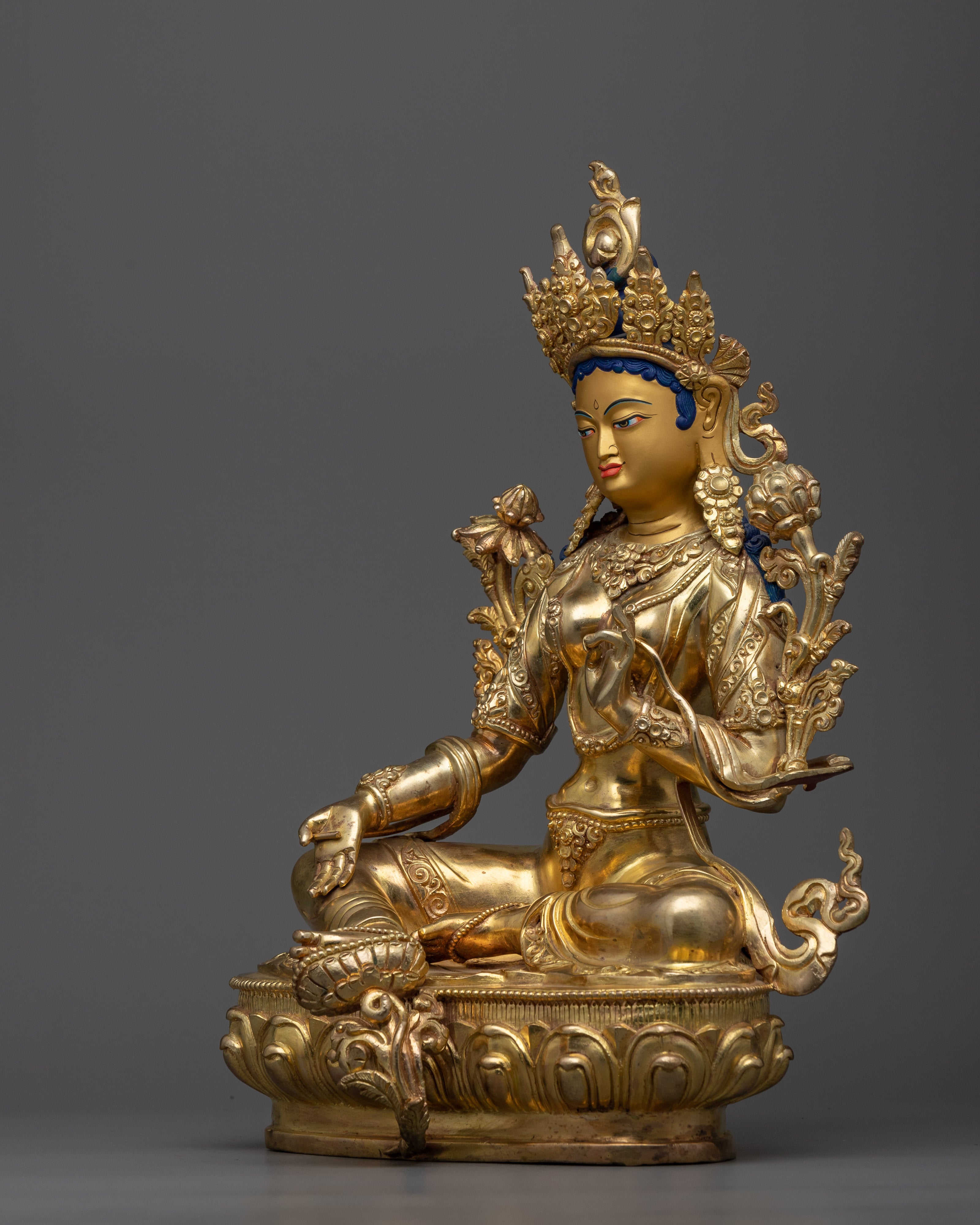 Green Tara Statue for Altar | Companionate Deity, Female Buddha