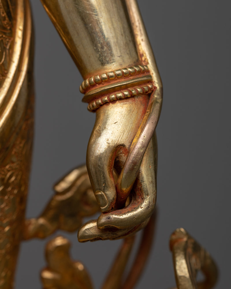 Standing Chenrezig Gold Statue | 24k Gold Gilded Fine Asian Art