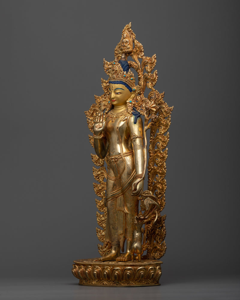 Standing Chenrezig Gold Statue | 24k Gold Gilded Fine Asian Art