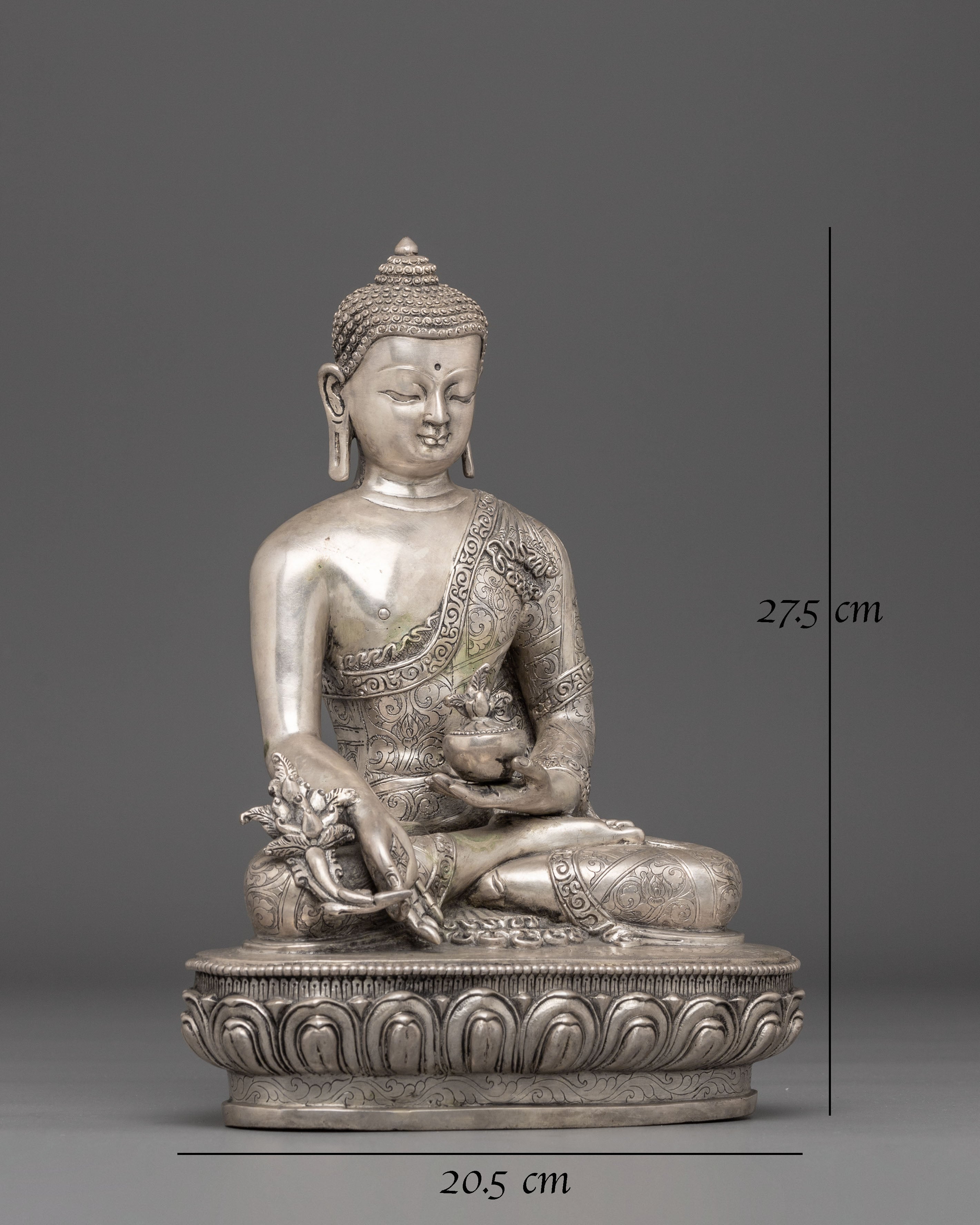 Silver-Plated Statue of Medicine Buddha | Healing Deity