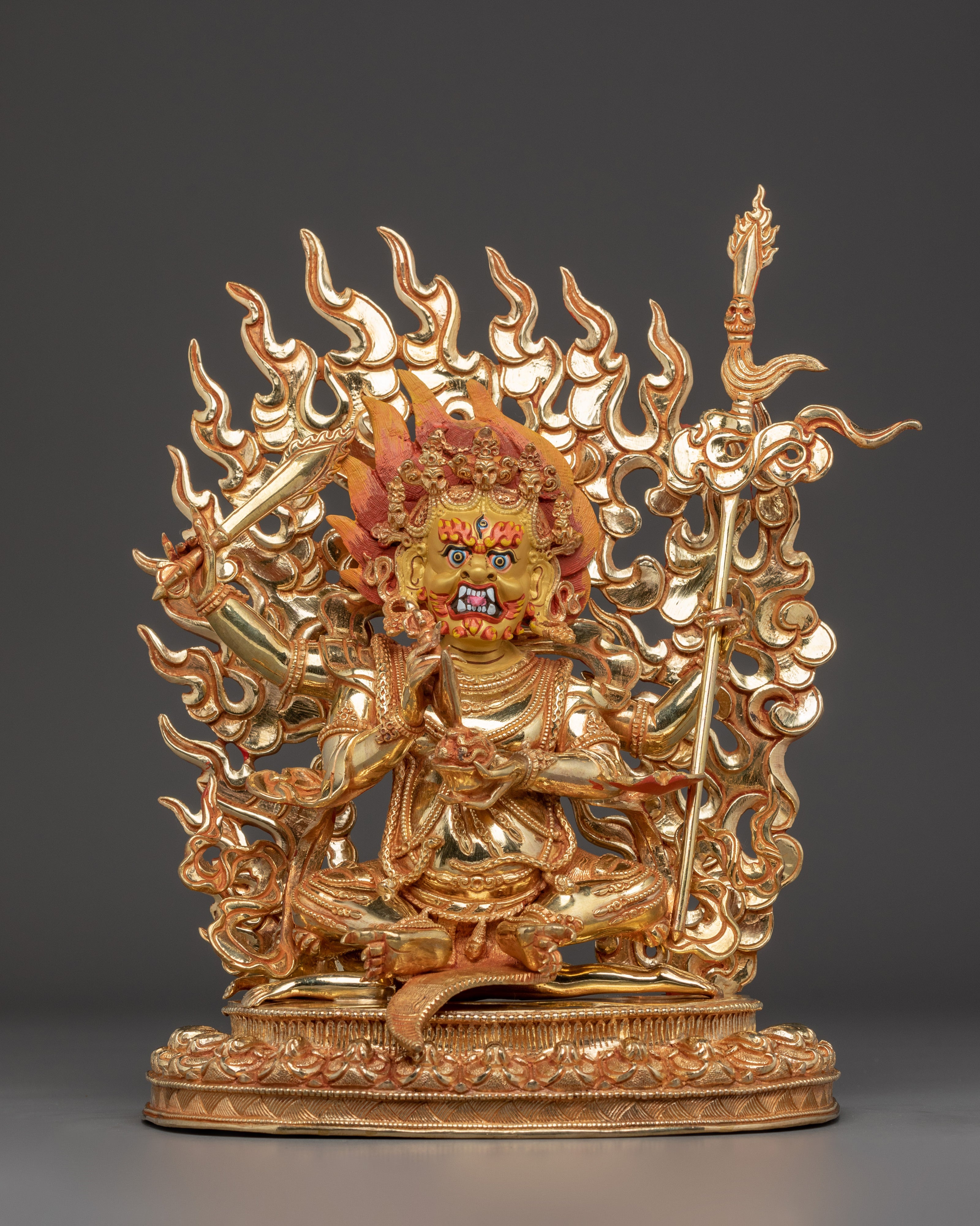Gold Gilded 4-Armed Mahakala Statue